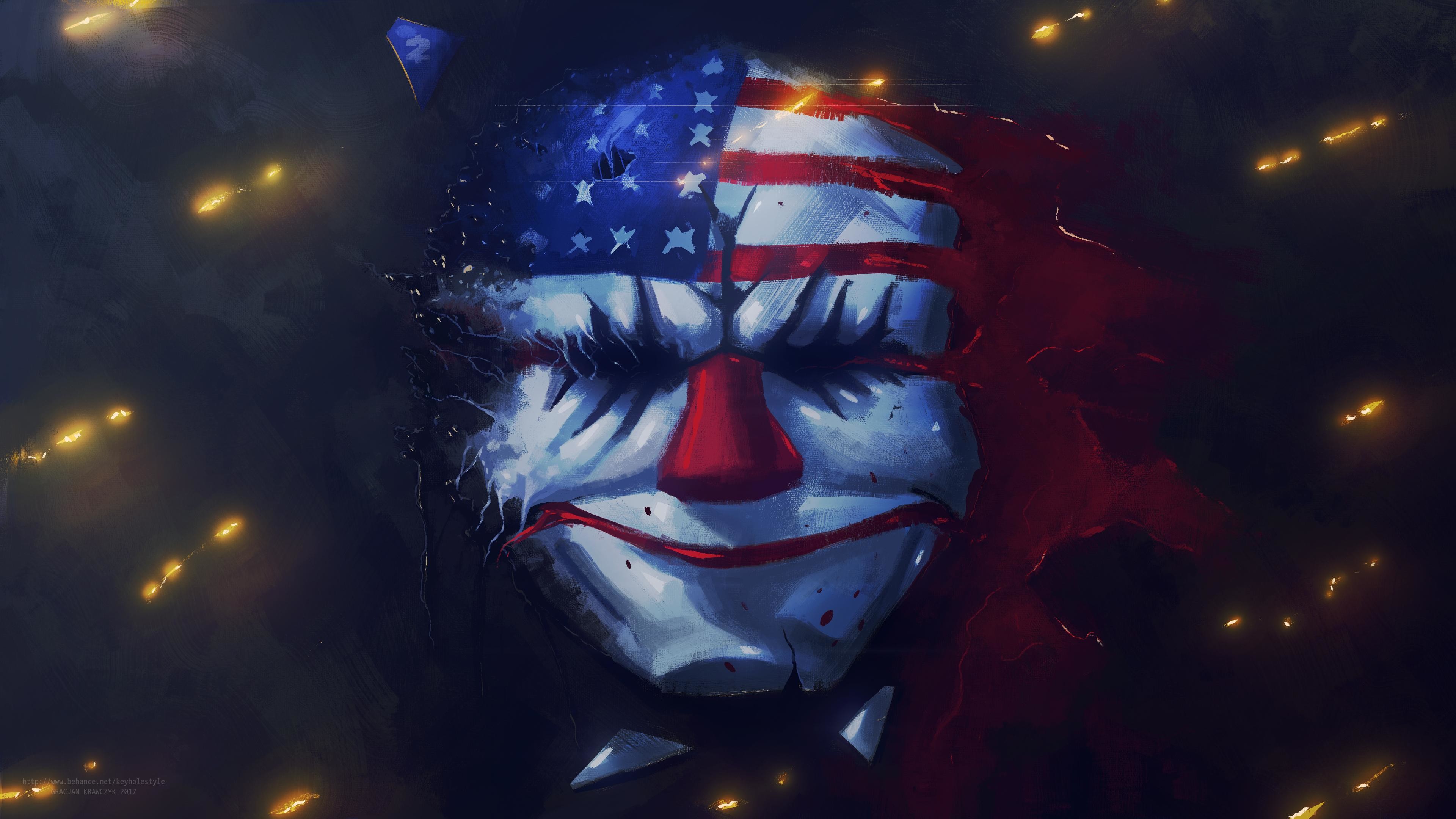 Dallas, Maschera di Dallas, Payday 2, Bandiera americana, 16:9 4K, sfondo widescreen
