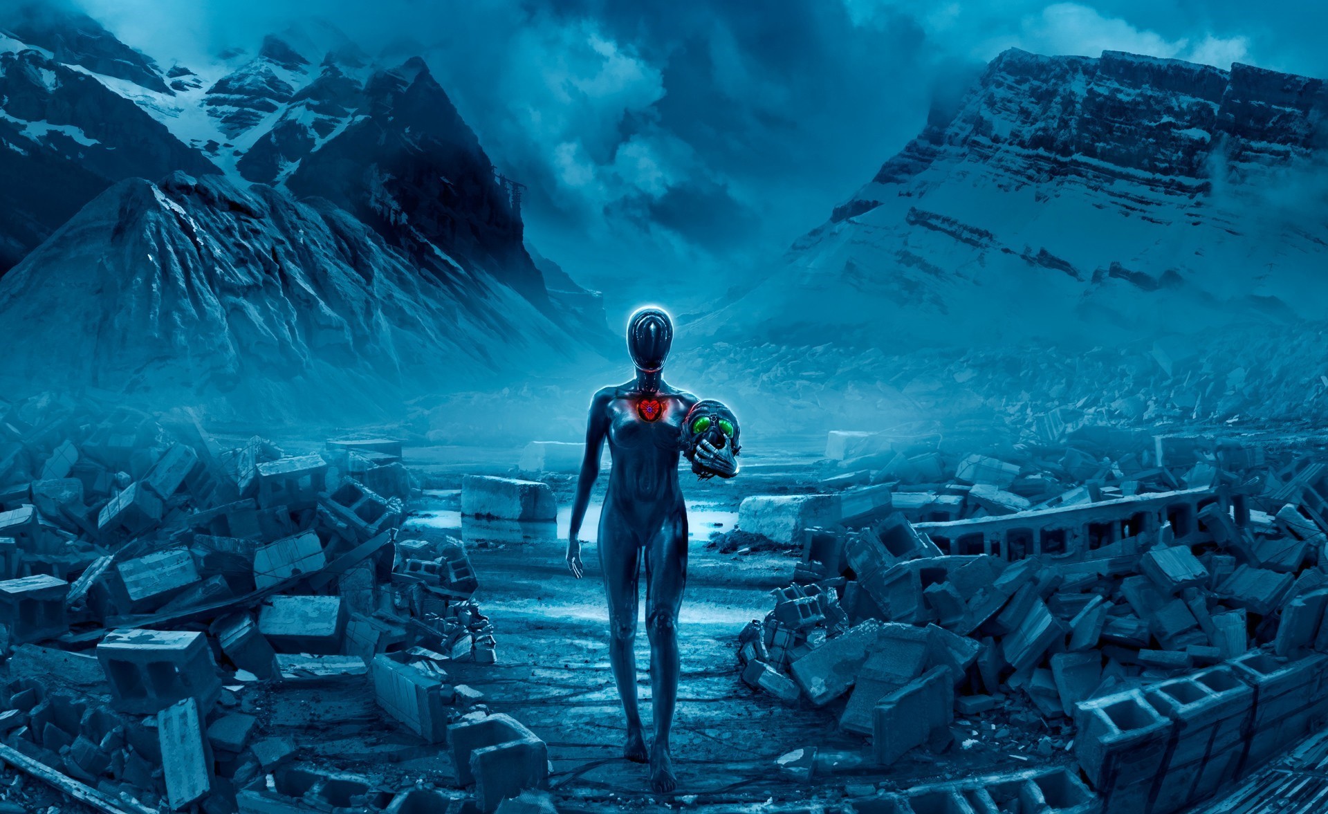 Androide, Rovine, Montagne, Fantascienza, Full HD, sfondo per portatile