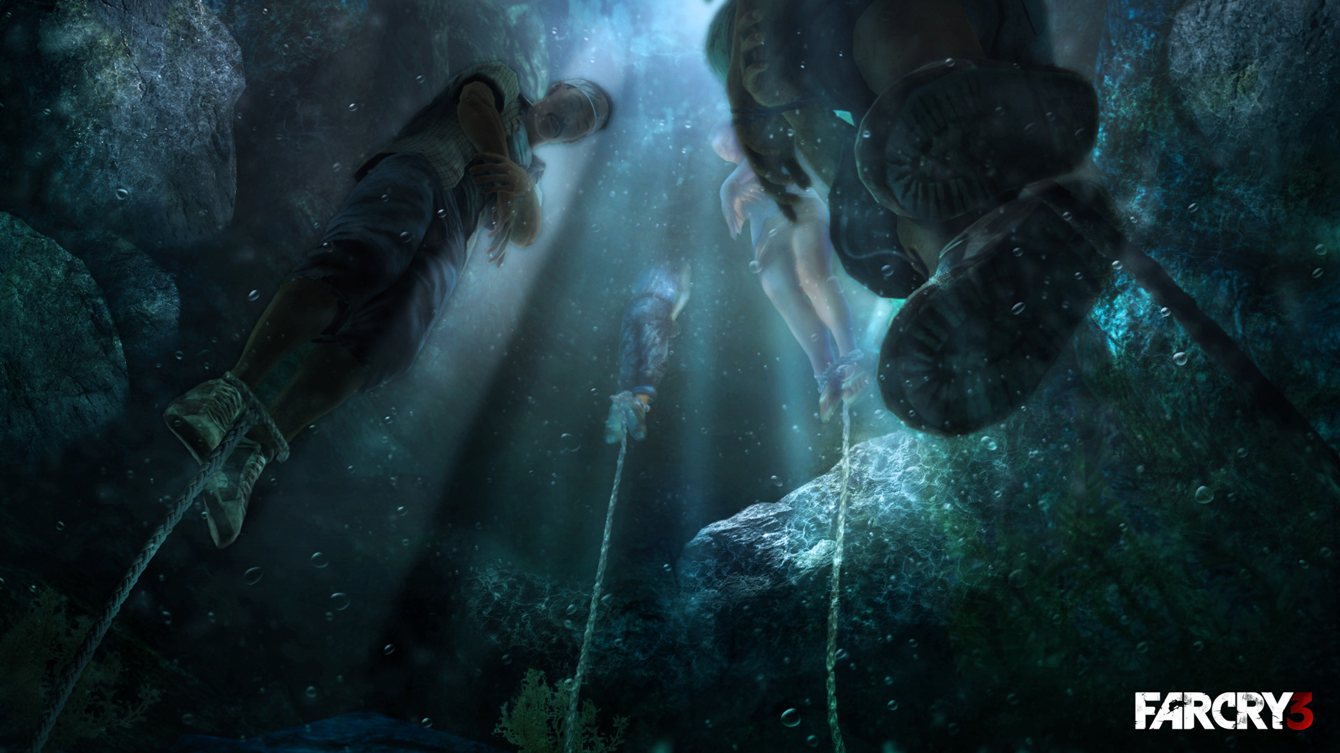 Far Cry 3, Sott'acqua, Raggi di luce, Logo, Full HD, sfondo Windows 11