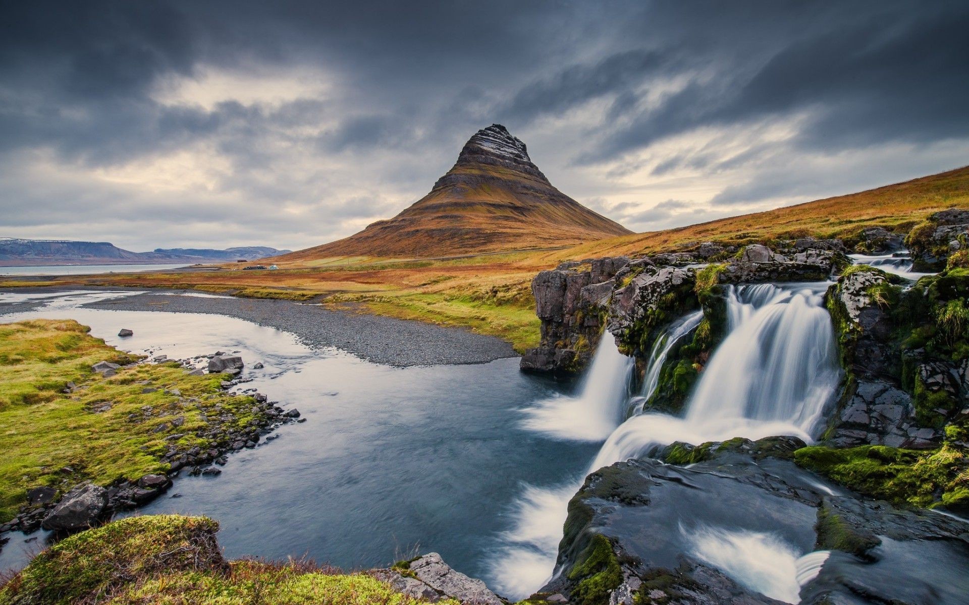 Kirkjufell, Kirkjufellsfoss, Islanda, Cascata, 1920x1200, sfondo per PC