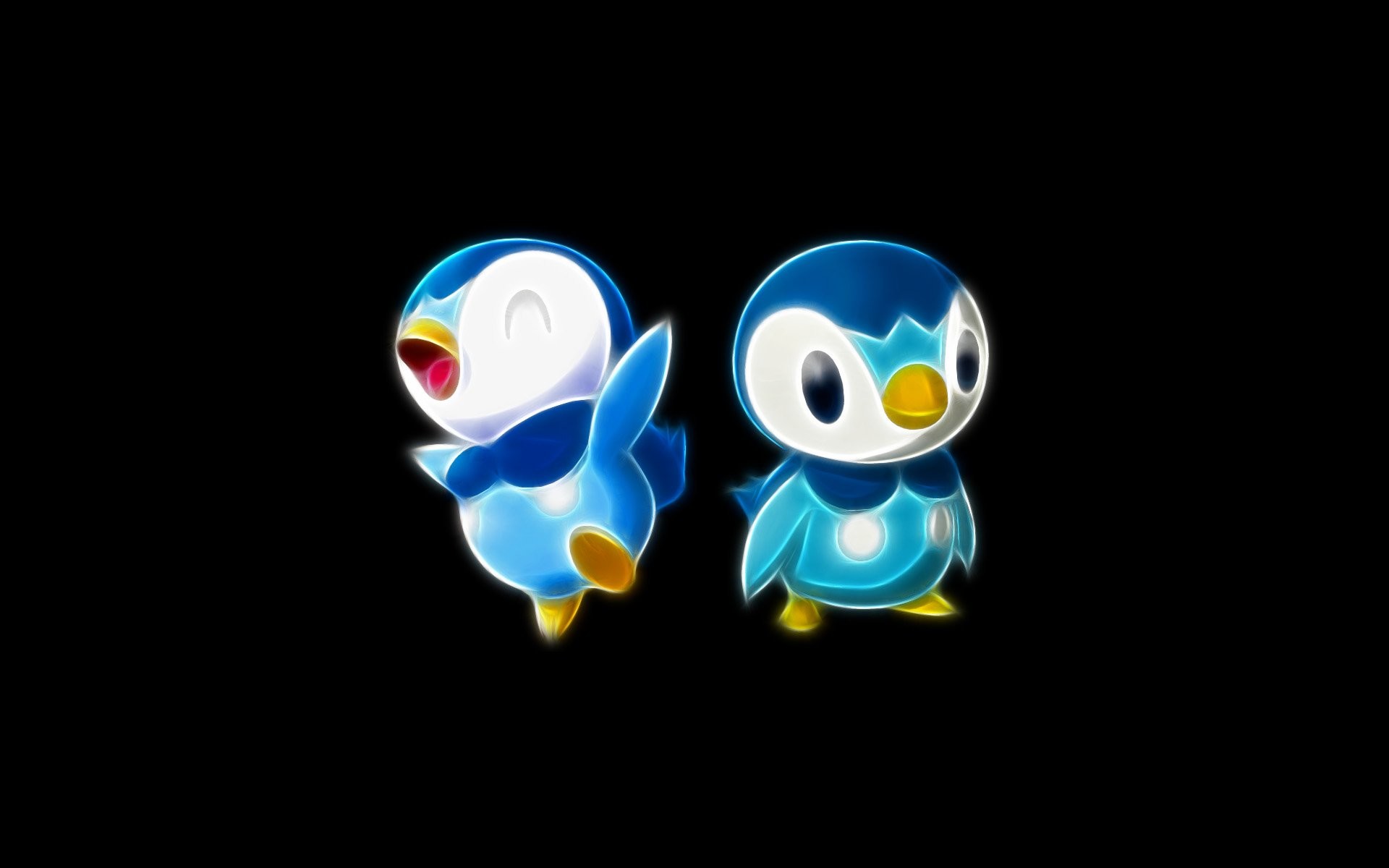 Piplup, Pokémon, Arte frattale, Sfondo nero, Full HD, wallpaper desktop