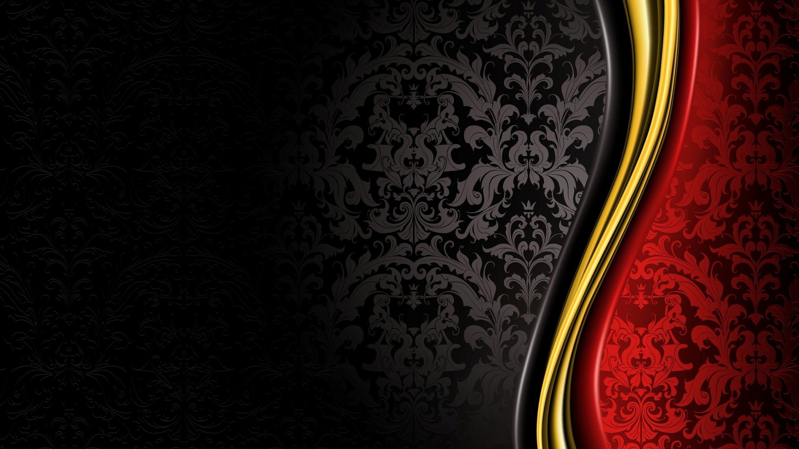 Damascato, Nero, Rosso, Oro, Elegante, 2560x1440, sfondo per PC