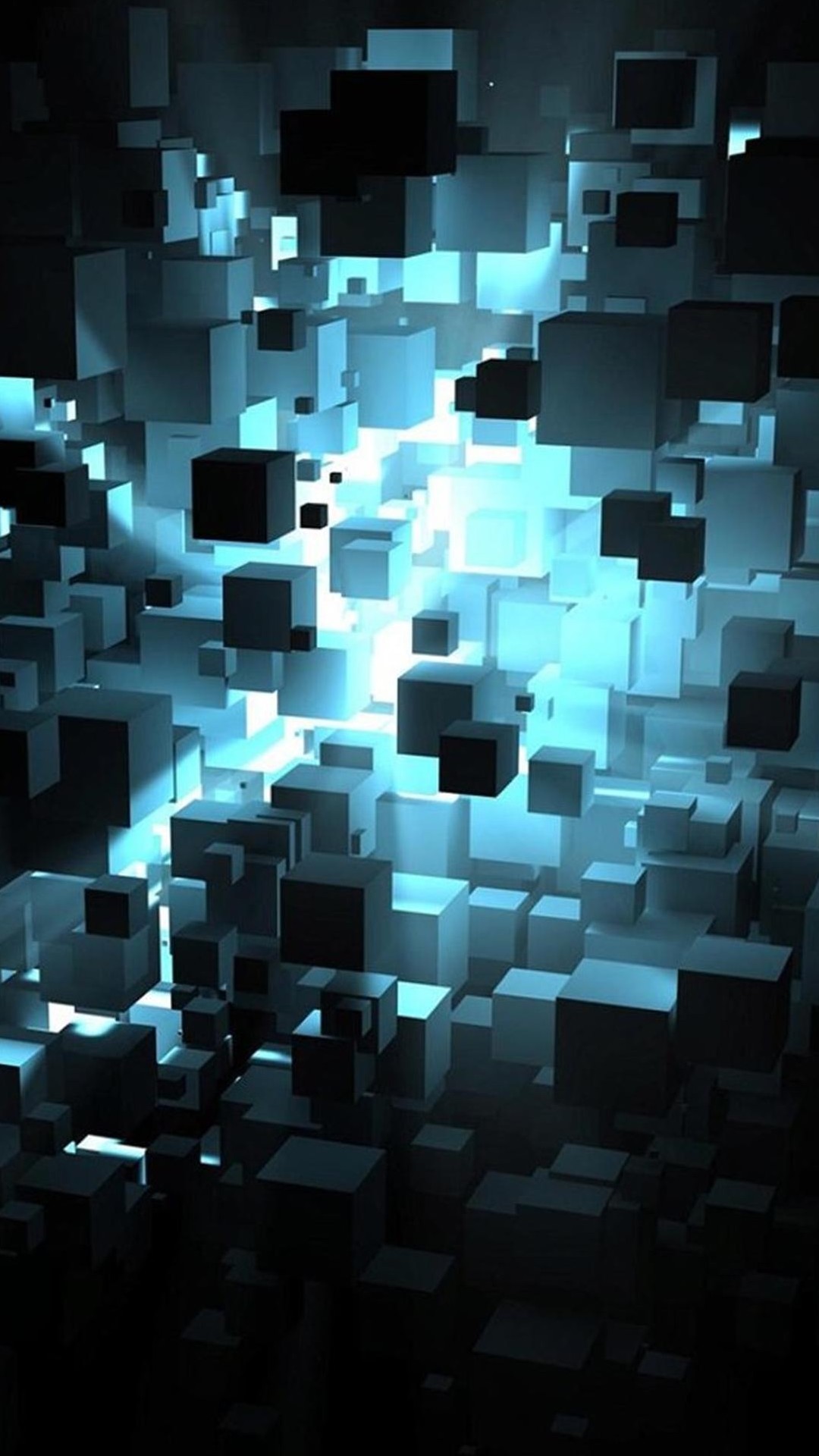 Cubi 3D, Astratto, Luce blu, Full HD, sfondo per iPhone e Android