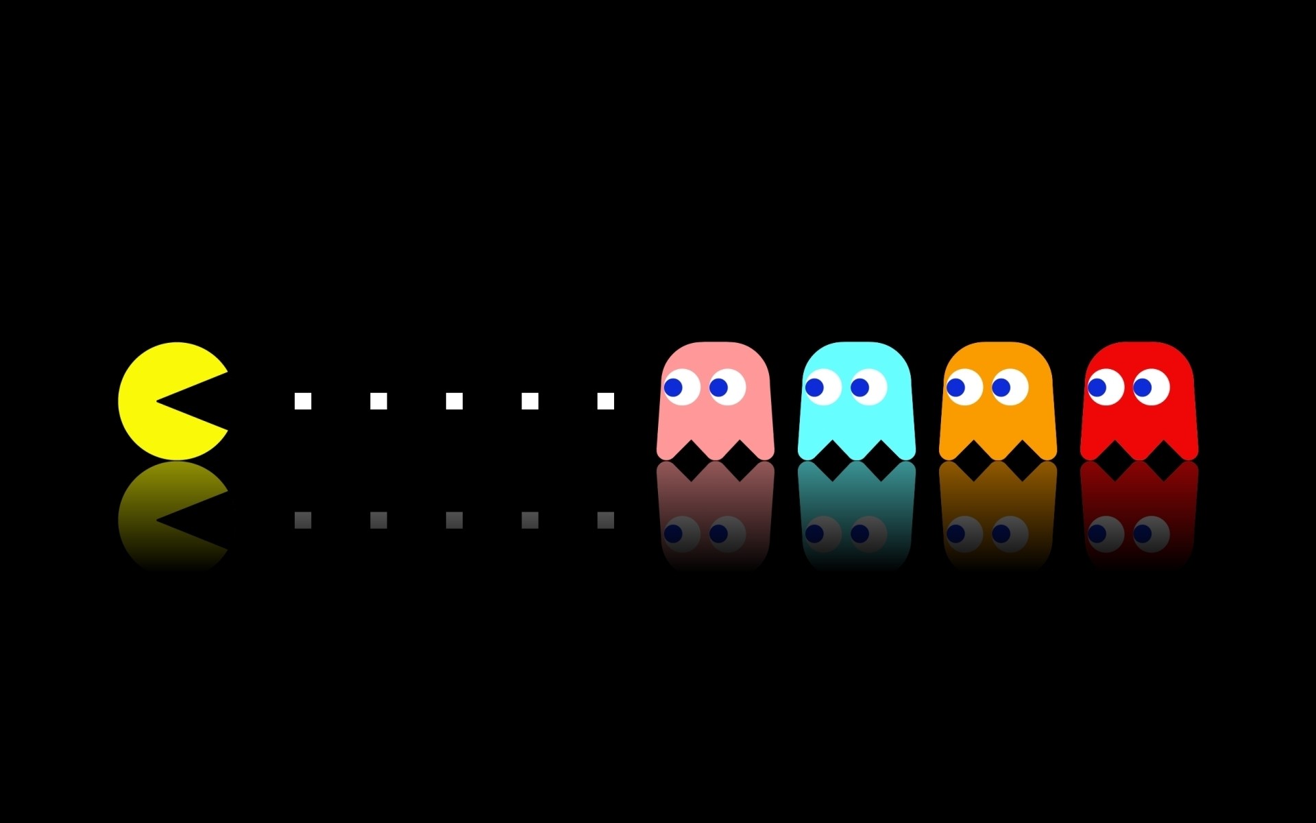 Pac-Man, Blinky, Pinky, Inky, Clyde, Sfondo nero, Full HD, wallpaper per portatile