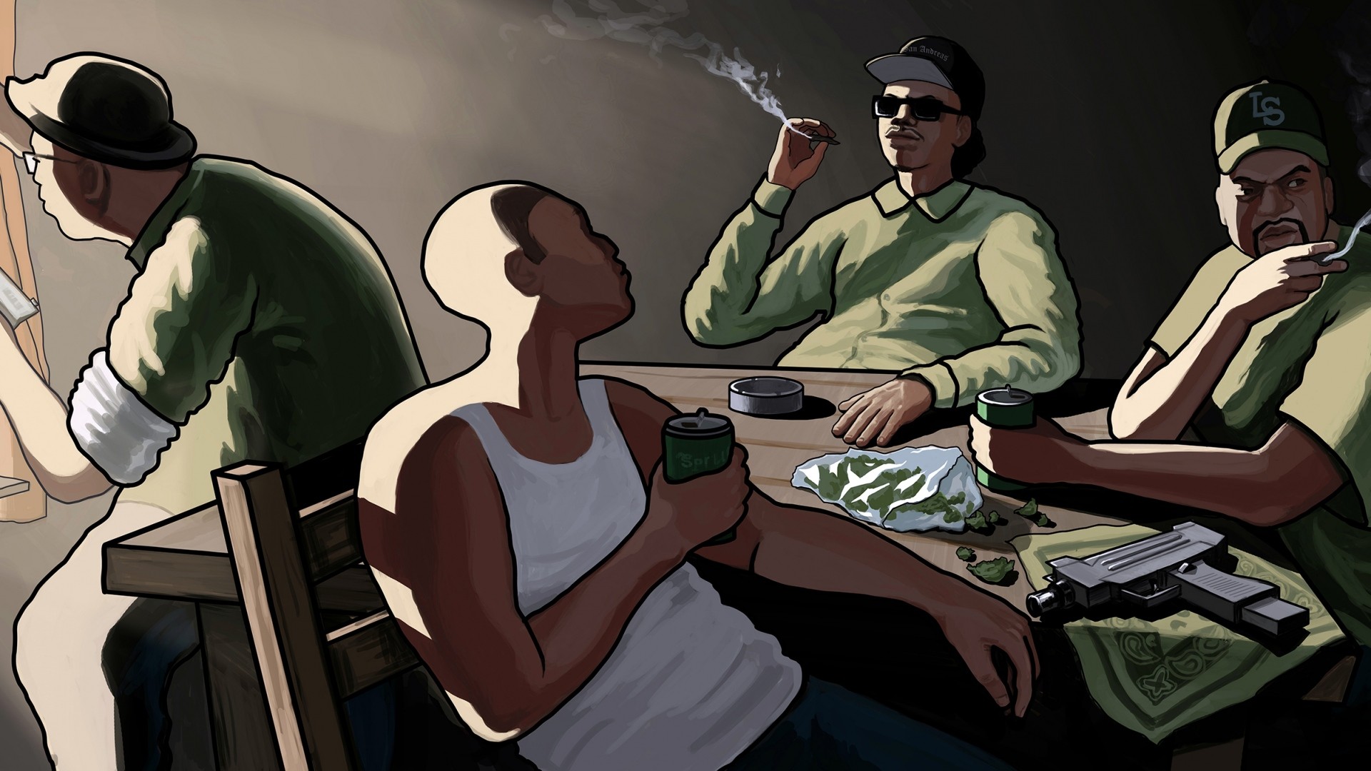 Big Smoke, Ryder, Sweet, GTA San Andreas, Grove Street Families, sfondo desktop 1080p