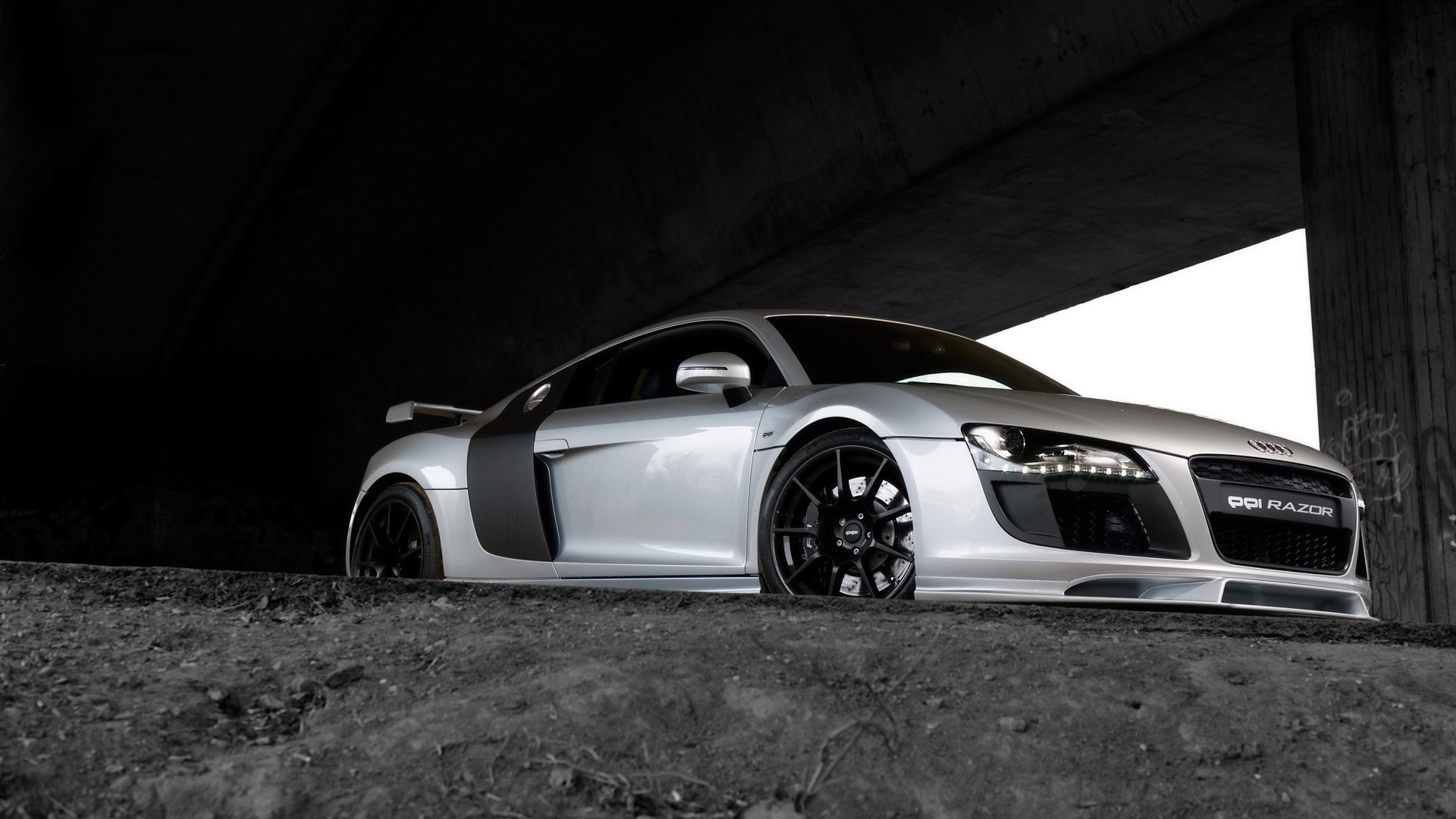 Audi R8, Audi, Argento, Bianco e nero, Full HD, sfondo per PC e portatile