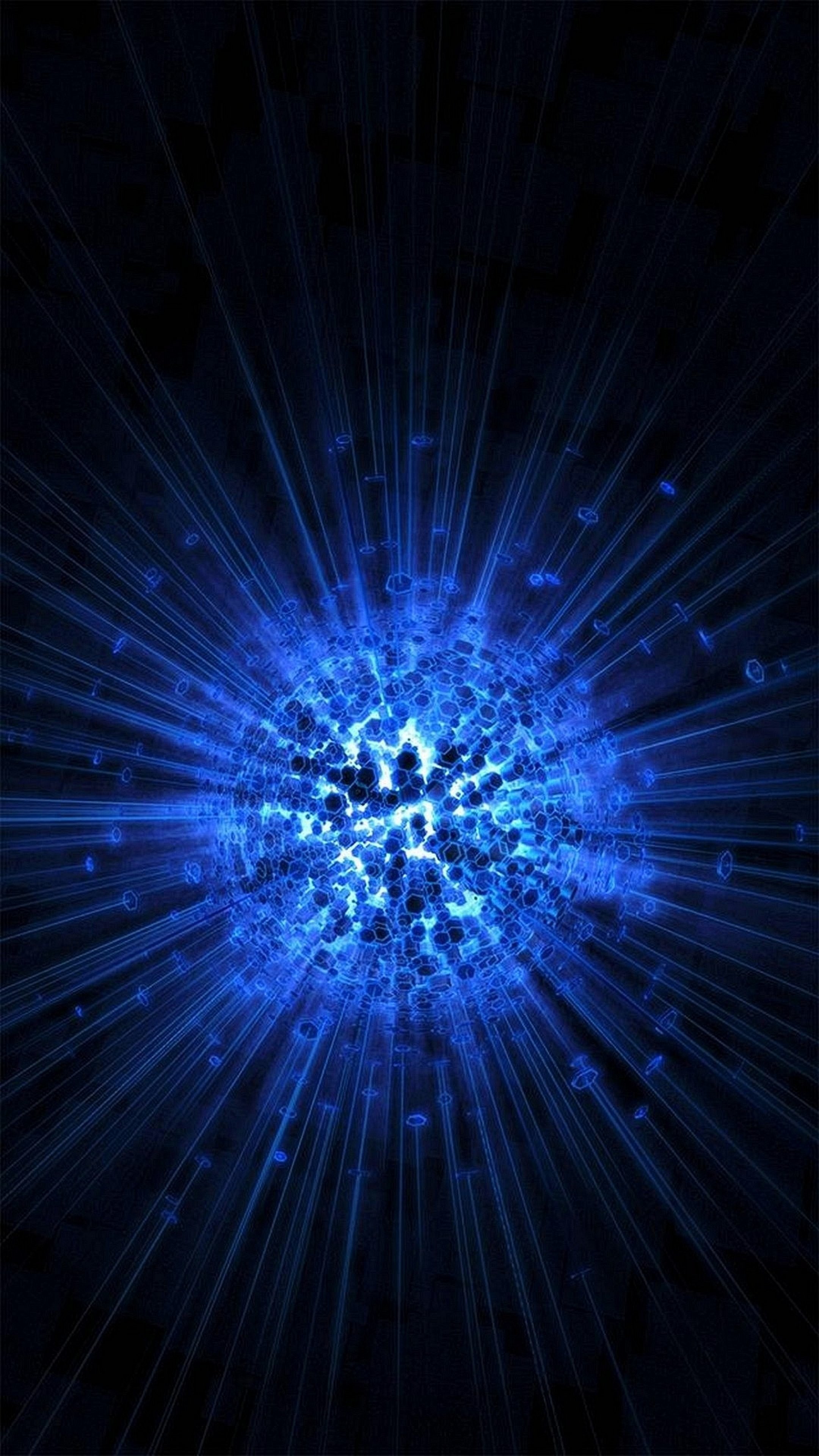 Esplosione di luce, Blu, Sfondo nero, QHD+, wallpaper per smartphone