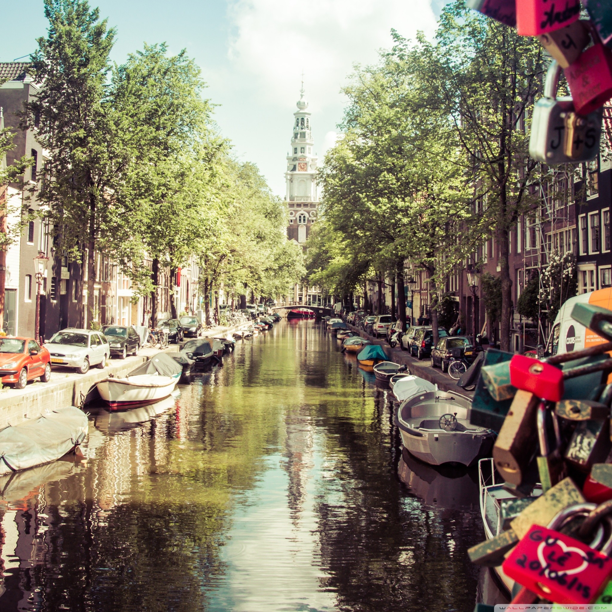 Amsterdam, Zuiderkerk, Canale, Lucchetti, Biciclette, sfondo per iPad e tablet