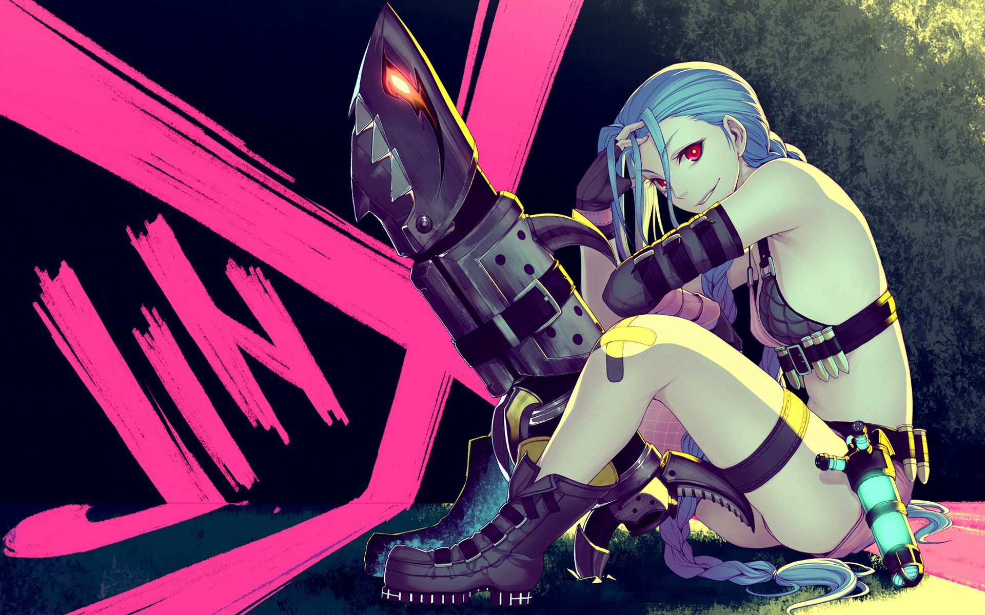 Jinx, League of Legends, Fan art, Rosa, 16:10 Full HD, sfondo widescreen
