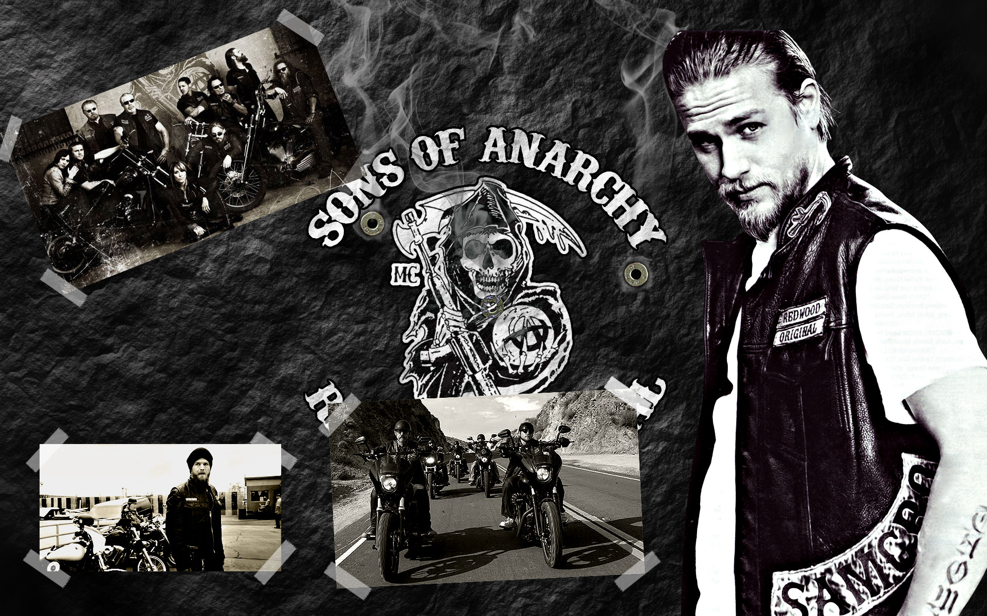 Charlie Hunnam, Sons of Anarchy, Collage, Logo Reaper, 1920x1200, immagine di sfondo