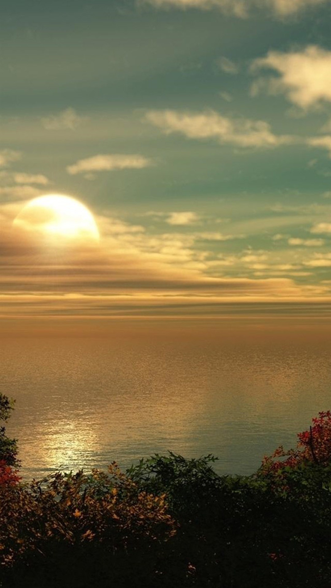Mare, Tramonto, Nuvole, Sole, Full HD, sfondo per smartphone