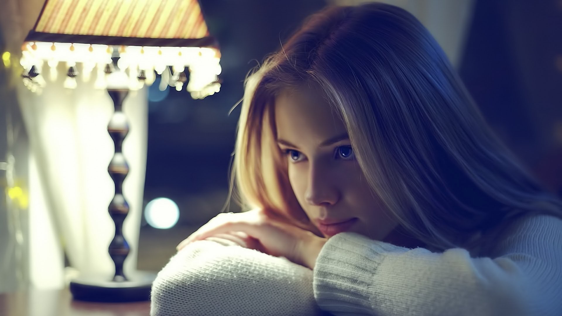 Ragazza, Bionda, Lampada, Luce serale, Full HD, sfondo per portatile