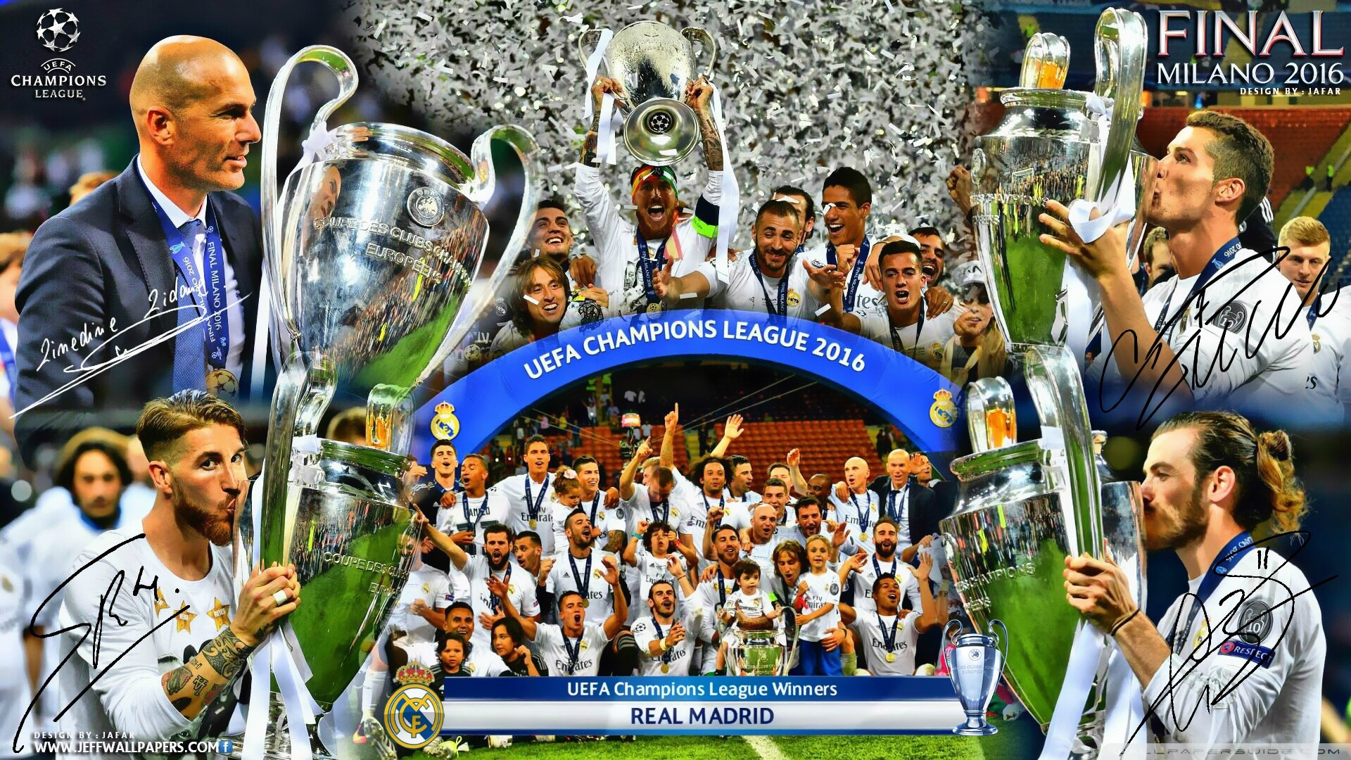 Real Madrid, Finale Milano 2016, Zinédine Zidane, Coppa dei Campioni, Festeggiamenti, wallpaper desktop