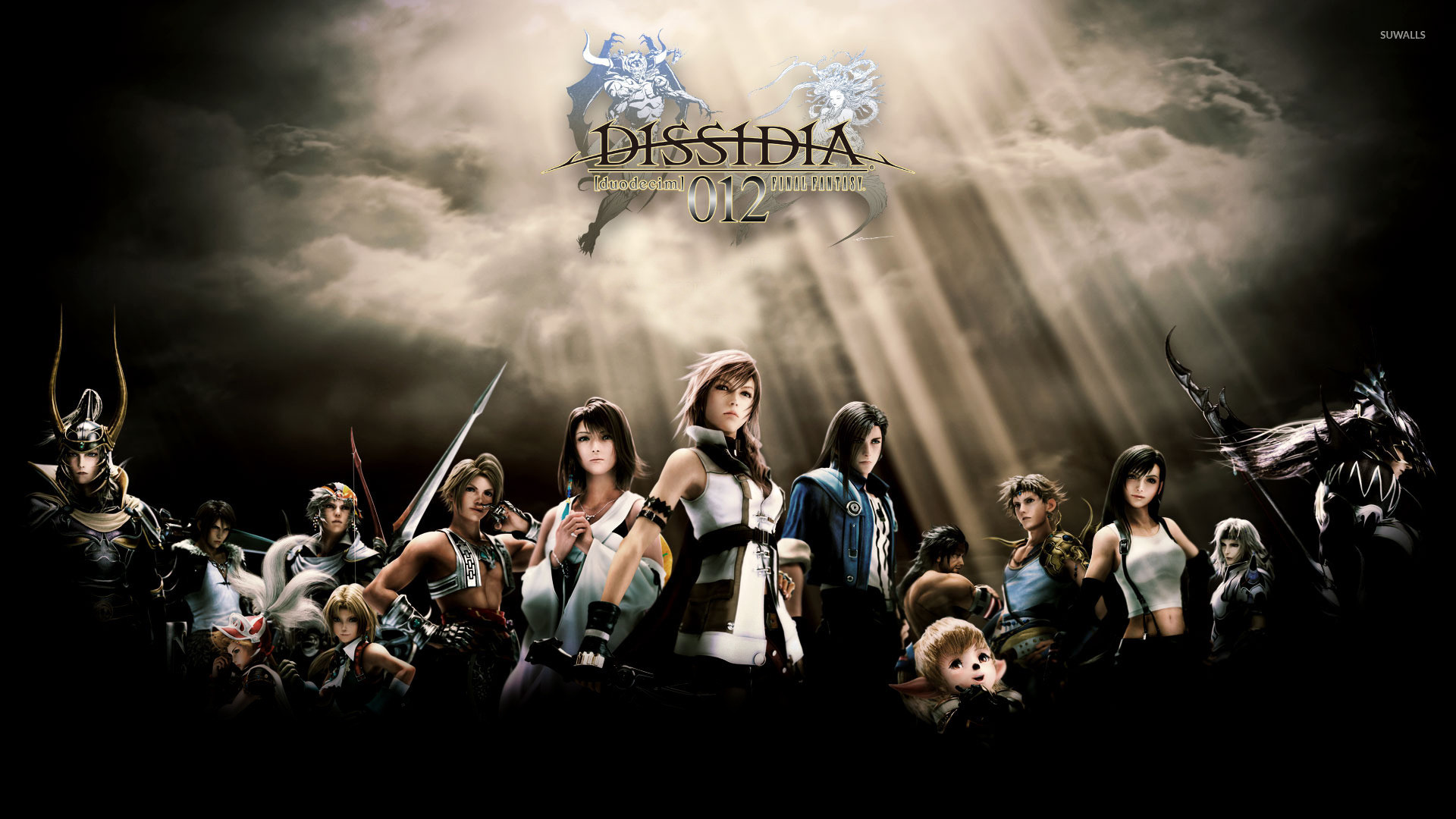 Dissidia 012 Final Fantasy, Logo, Eroi, Raggi di luce, Full HD, sfondo desktop