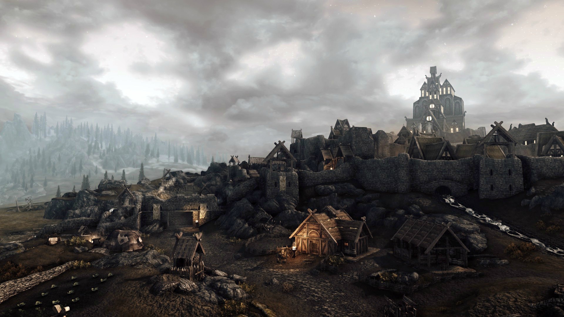 The Elder Scrolls V: Skyrim, Whiterun, Dragonsreach, Nuvole, Full HD 1080p, sfondo desktop