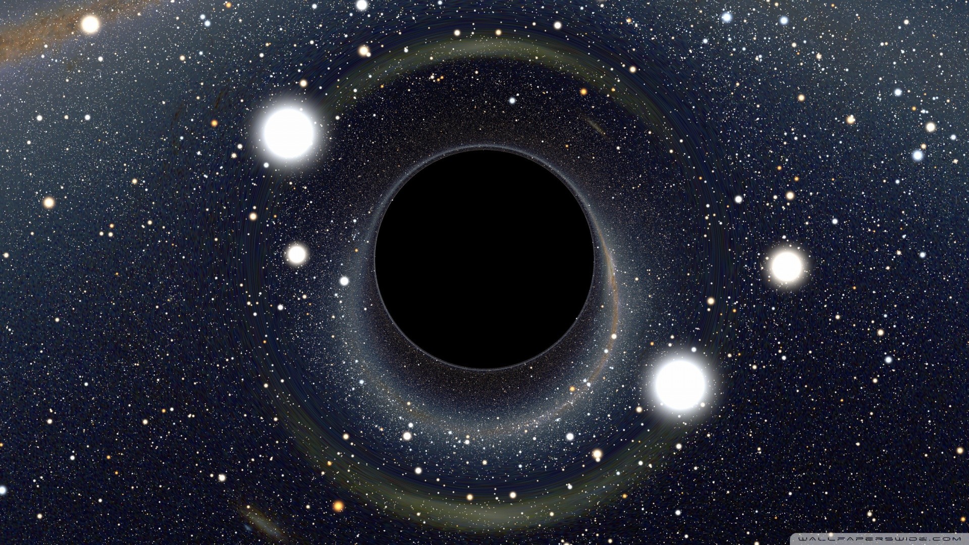 Buco nero, Lente gravitazionale, Stelle, Spazio, 16:9 Full HD, wallpaper widescreen