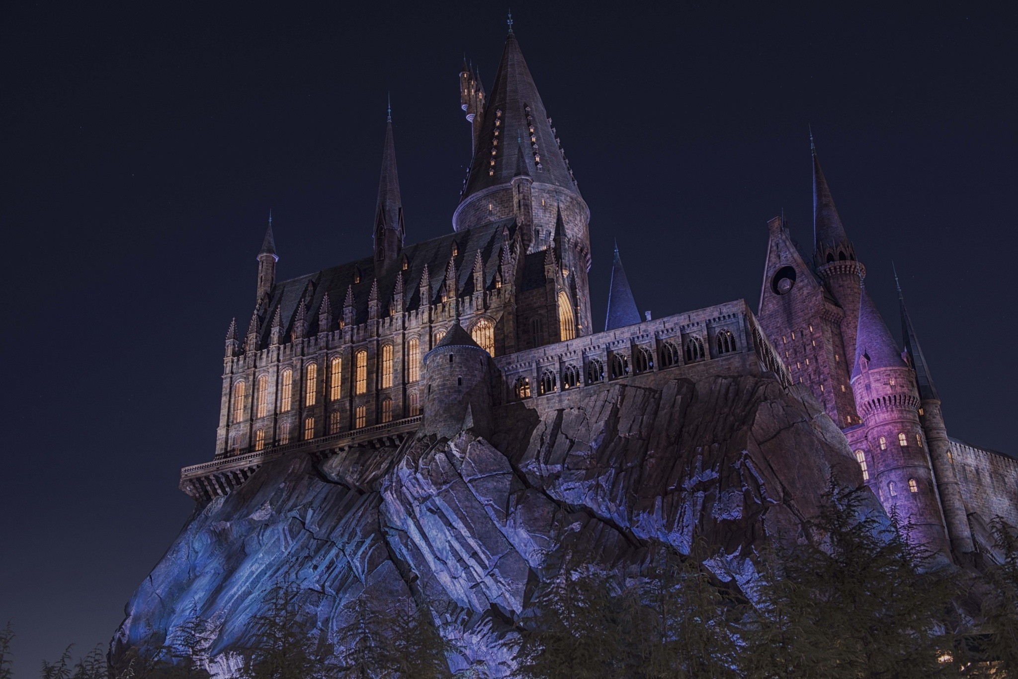 Castello di Hogwarts, Universal Studios, Notte, Full HD, sfondo Windows 11