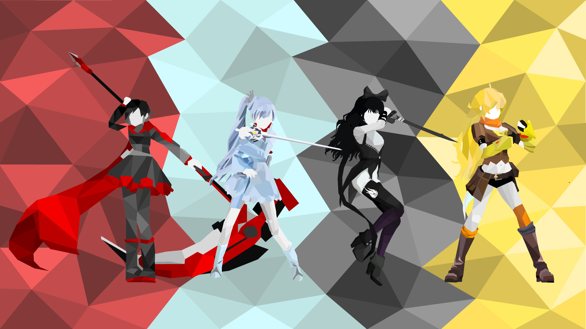 RWBY, Ruby Rose, Weiss Schnee, Blake Belladonna, Yang Xiao Long, Low poly, sfondo per portatile