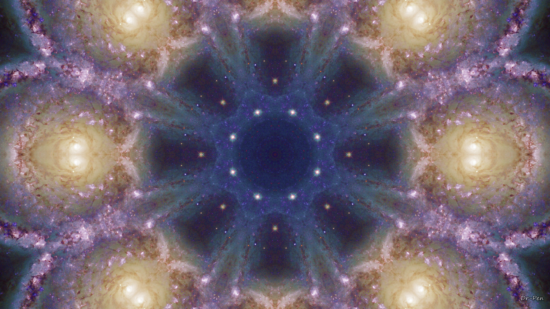 Caleidoscopio, Mandala, Spazio, Galassie, Full HD, sfondo Windows 11