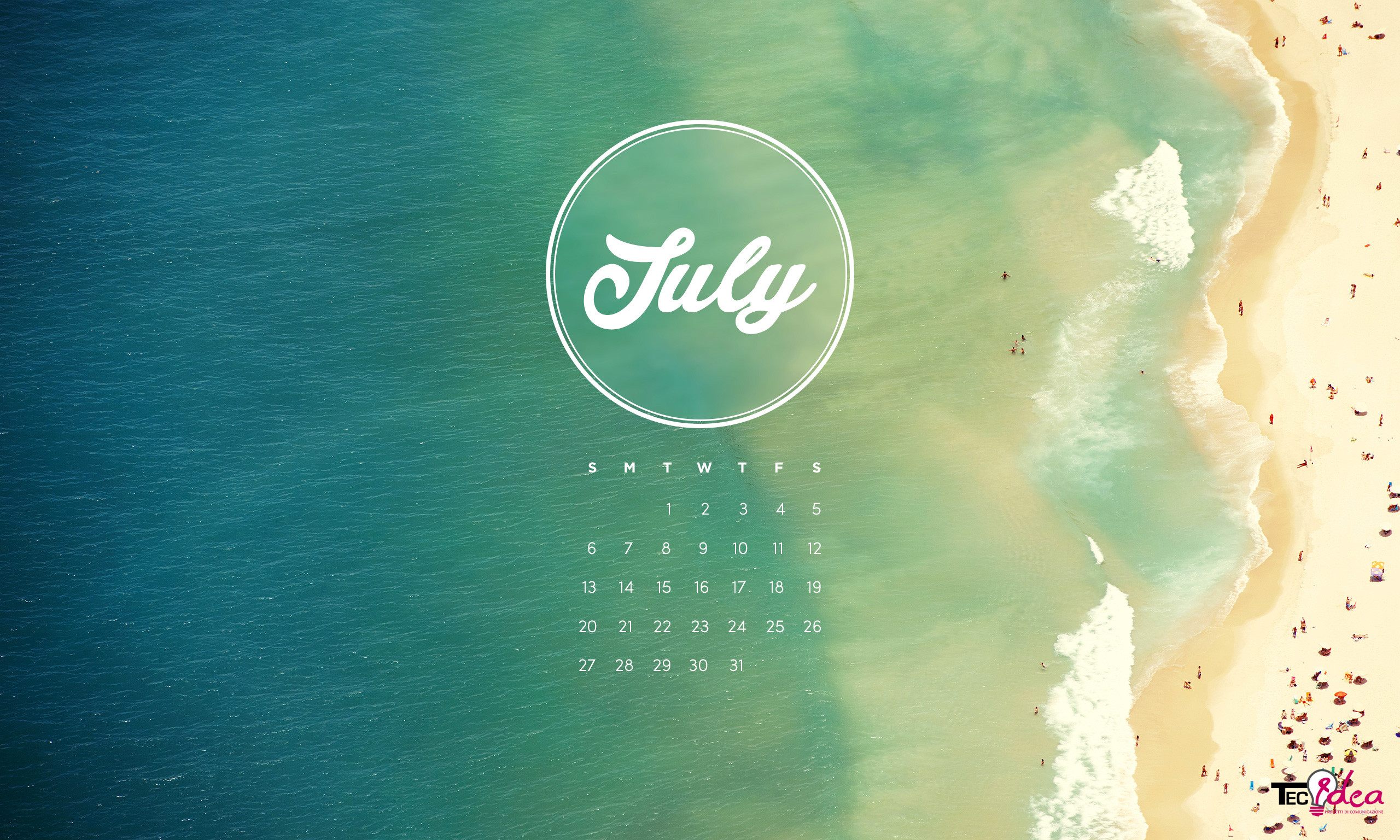 Calendario luglio, Spiaggia, Vista aerea, Mare turchese, Estate, sfondo desktop 2K