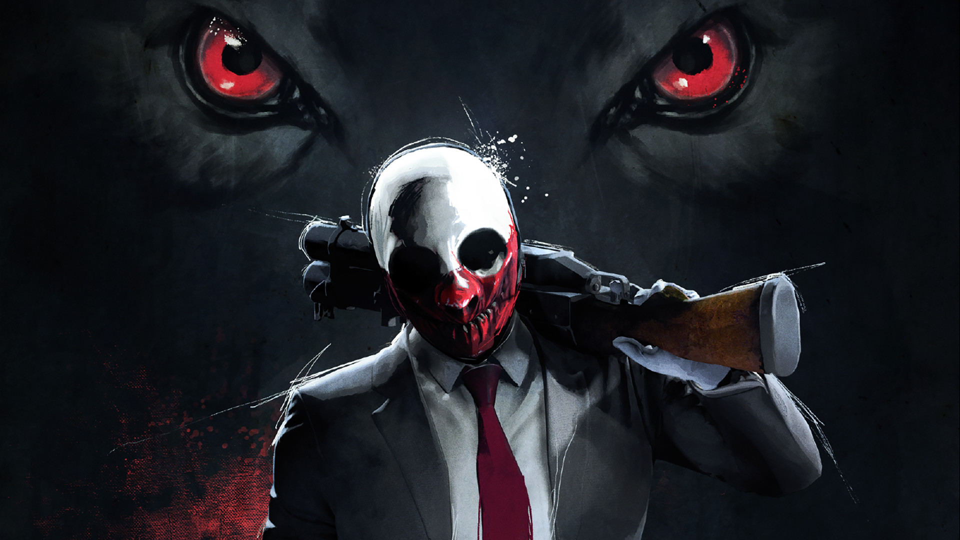Wolf, Payday 2, Occhi rossi, Fucile, Full HD, sfondo Windows 11