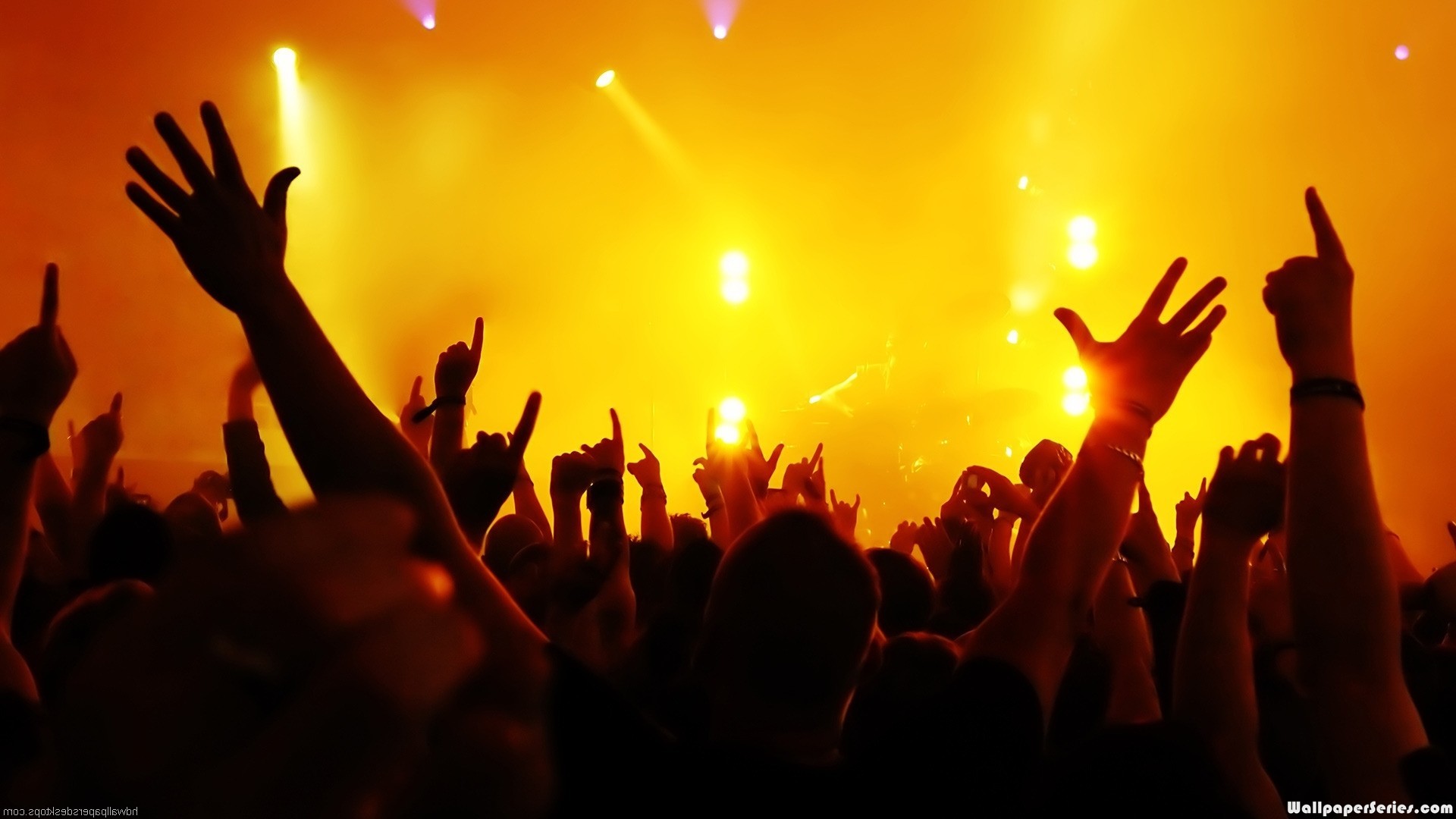 Concerto, Folla, Mani alzate, Luci gialle, Full HD, wallpaper per portatile