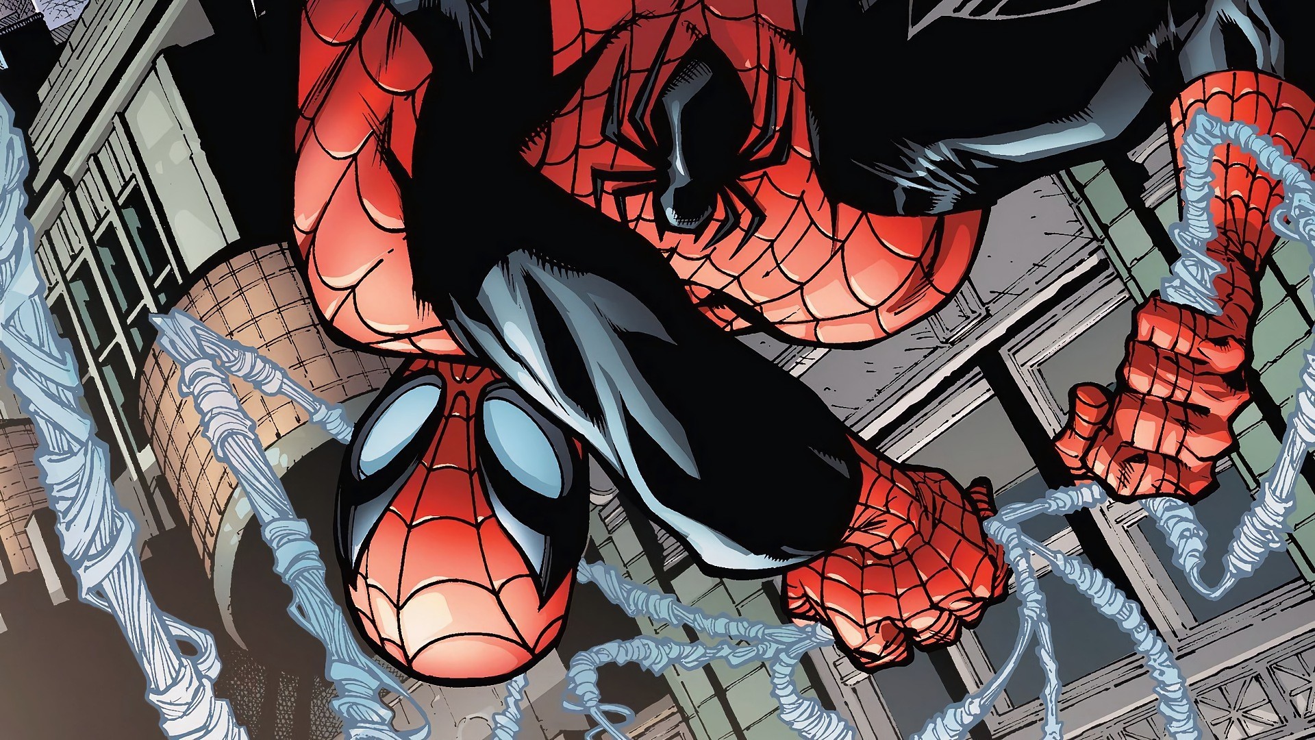 Spider-Man, Marvel Comics, Ragnatela, Fumetto, Città, Full HD, sfondo per PC e portatile