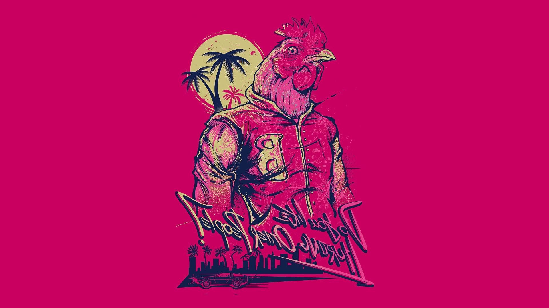 Jacket, Richard, Hotline Miami, Palme, Sfondo magenta, 16:9 Full HD, wallpaper widescreen