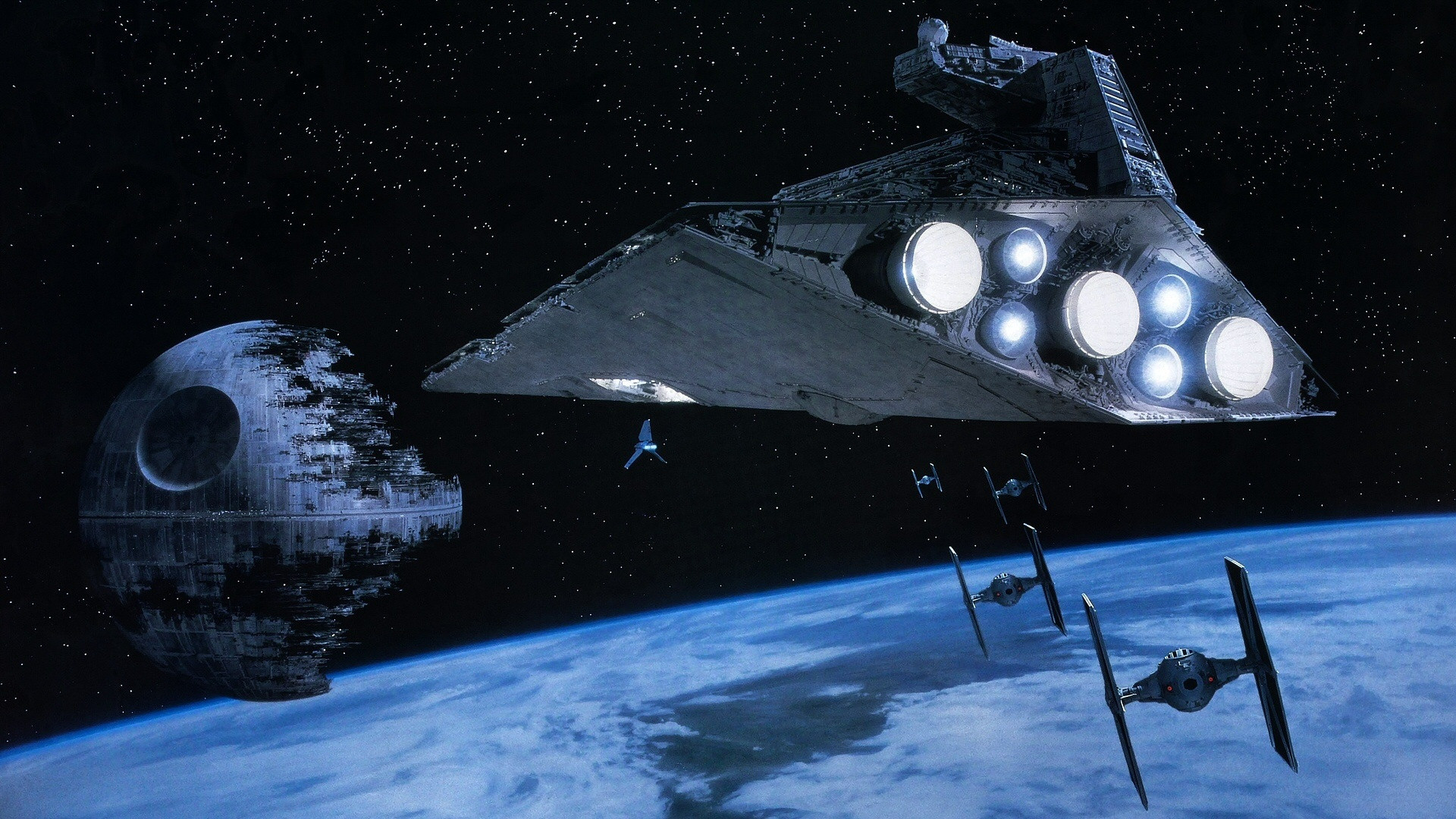 Star Destroyer, Morte Nera, TIE fighter, Spazio, Full HD 1080p, sfondo desktop