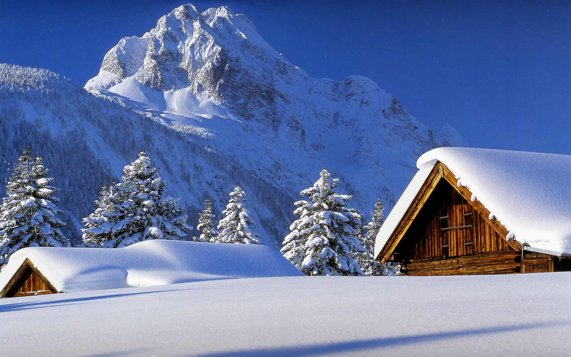Baite, Montagne innevate, Abeti, Cielo azzurro, 1920x1200, sfondo MacBook Pro
