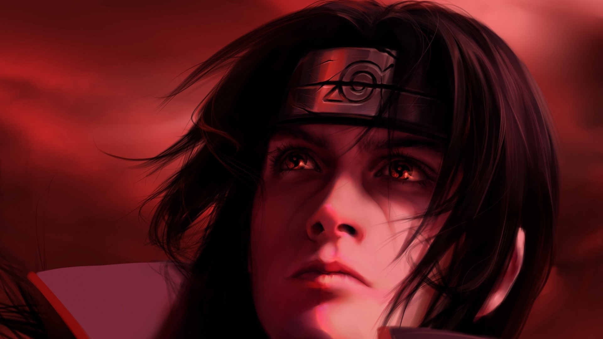 Itachi Uchiha, Naruto, Coprifronte, Toni rossi, 16:9 Full HD, sfondo widescreen