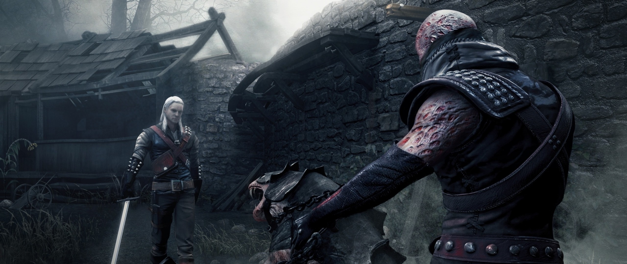 Geralt di Rivia, The Witcher 3: Wild Hunt, Villaggio, Combattimento, sfondo ultrawide 21:9
