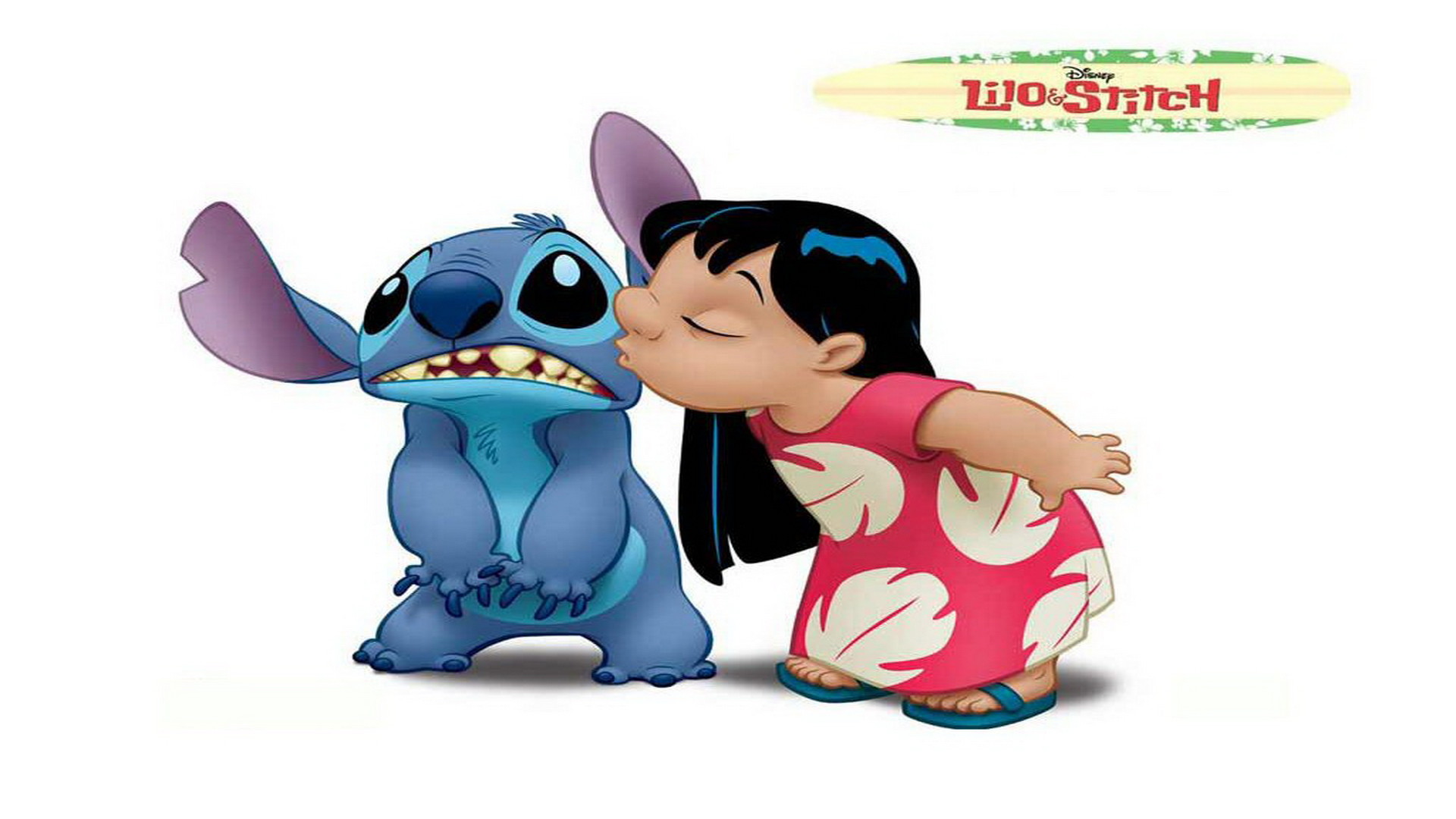 Lilo Pelekai, Stitch, Bacio, Lilo & Stitch, Sfondo bianco, Full HD, wallpaper per computer