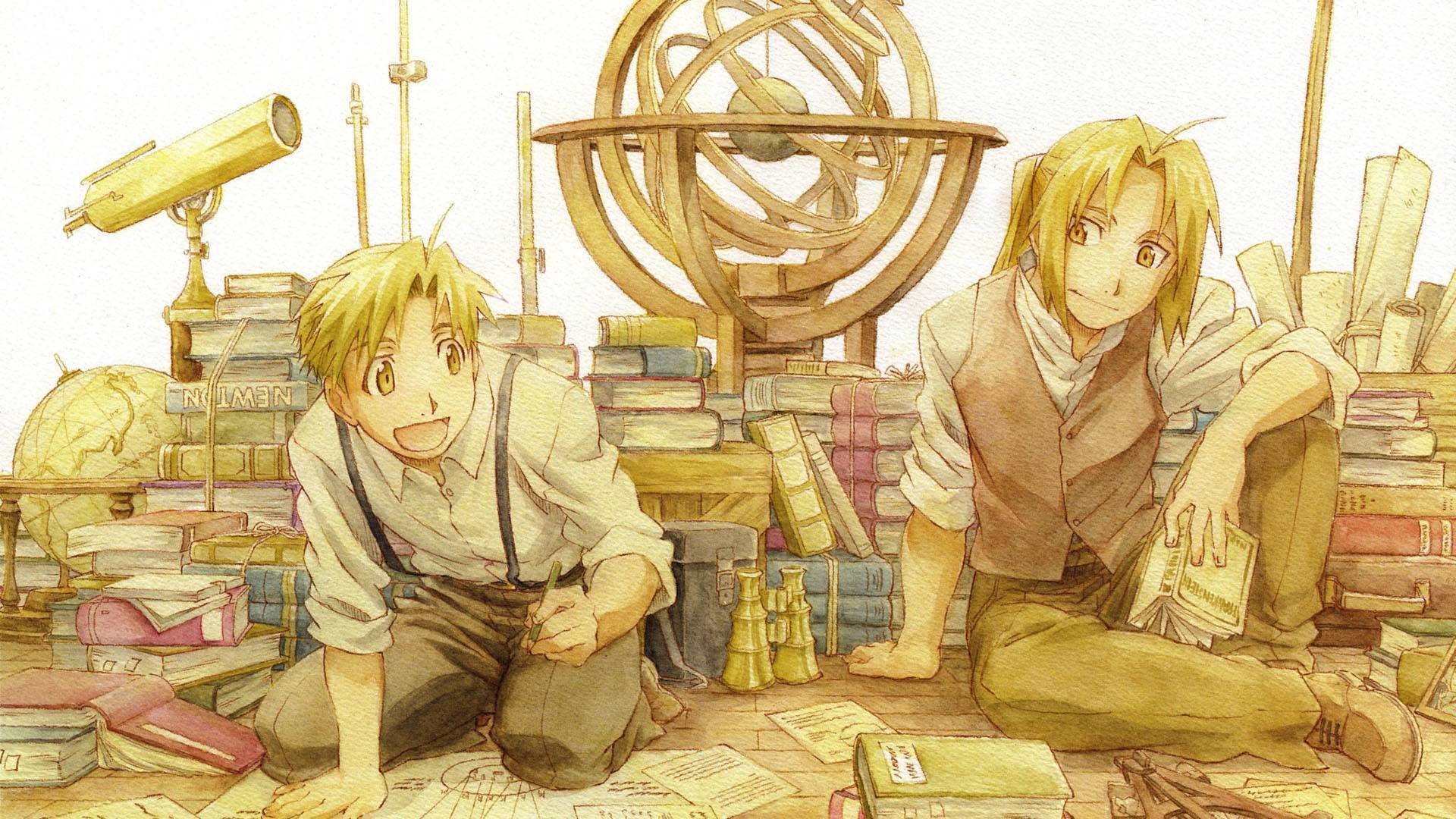 Edward Elric, Alphonse Elric, Fullmetal Alchemist: Brotherhood, Libri, Acquerello, sfondo Full HD