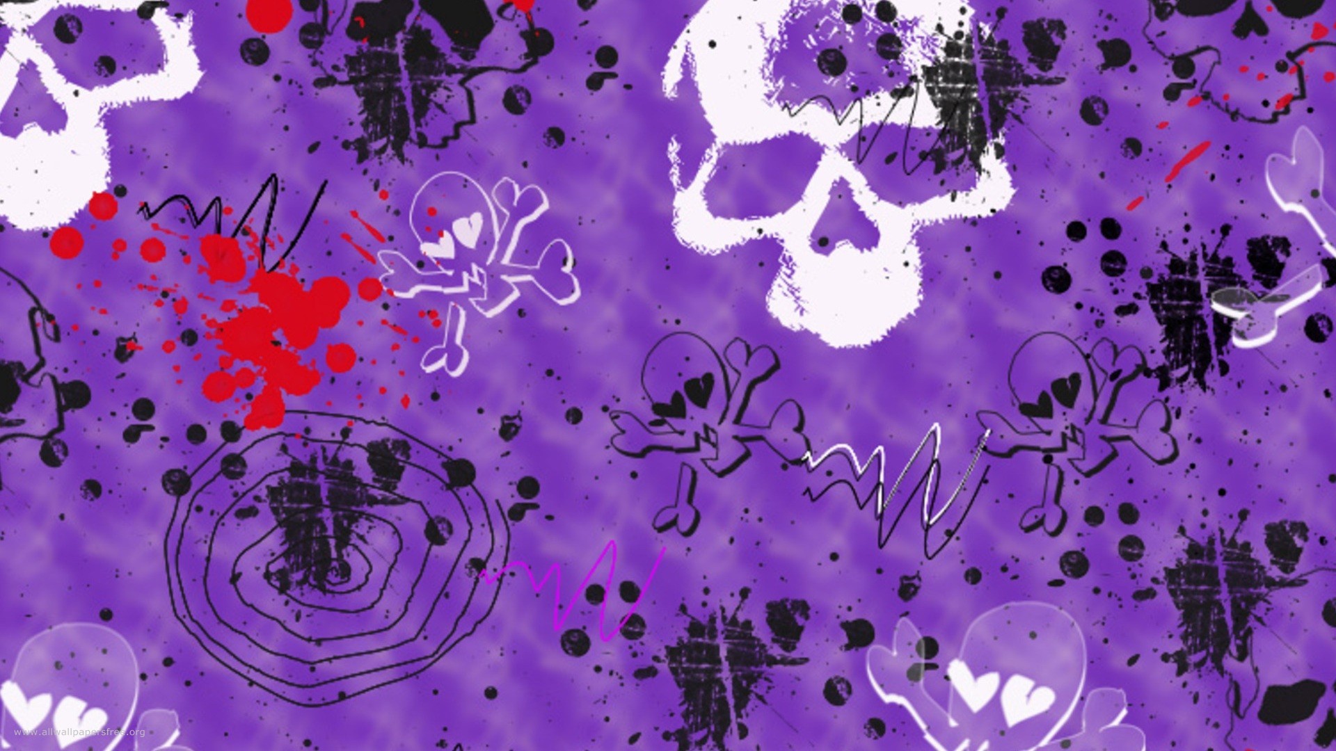 Teschi, Schizzi, Viola, Grunge, Motivo, 1920x1080, sfondo per PC
