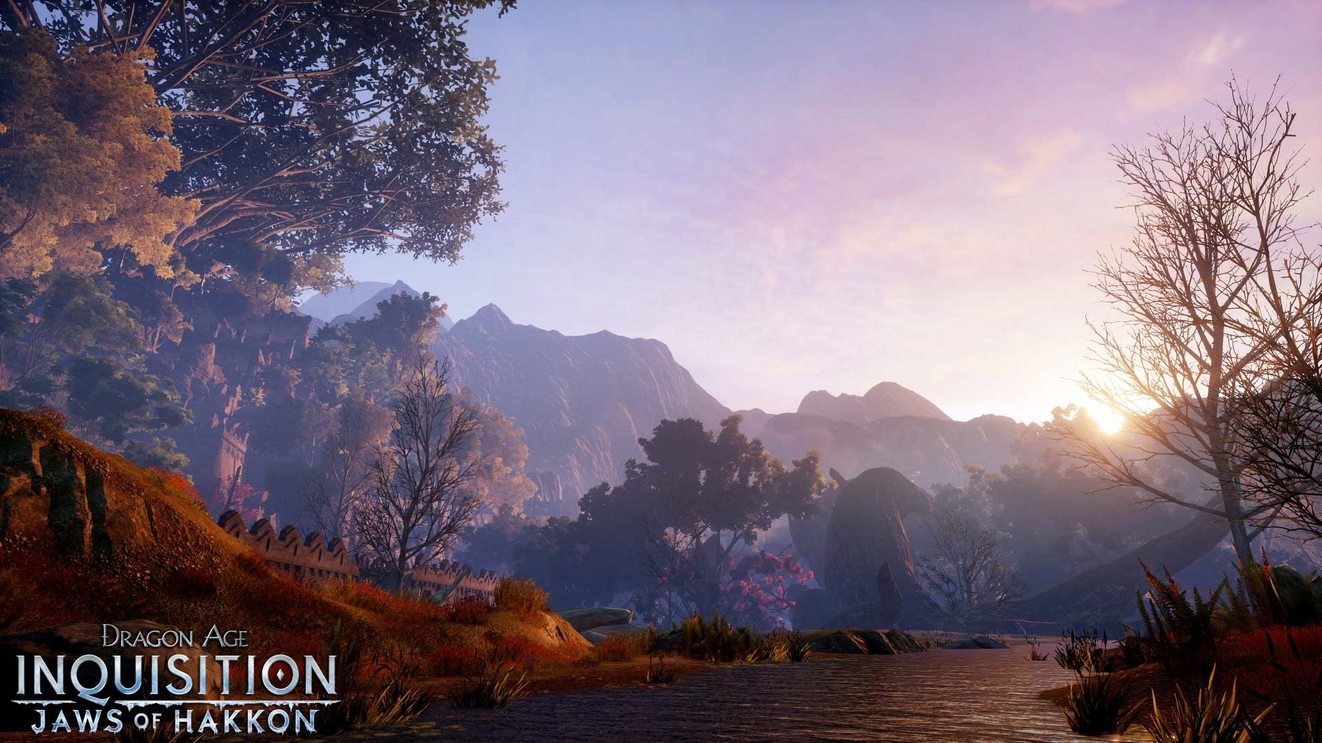 Dragon Age: Inquisition, Jaws of Hakkon, Lago, Tramonto, Montagne, sfondo Full HD per PC
