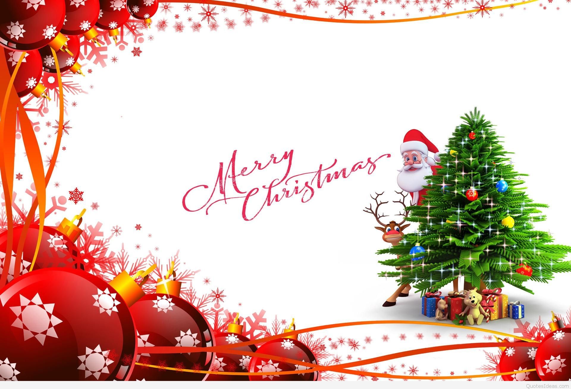 Albero di Natale, Babbo Natale, Renna, Palline rosse, Sfondo bianco, wallpaper Windows 11