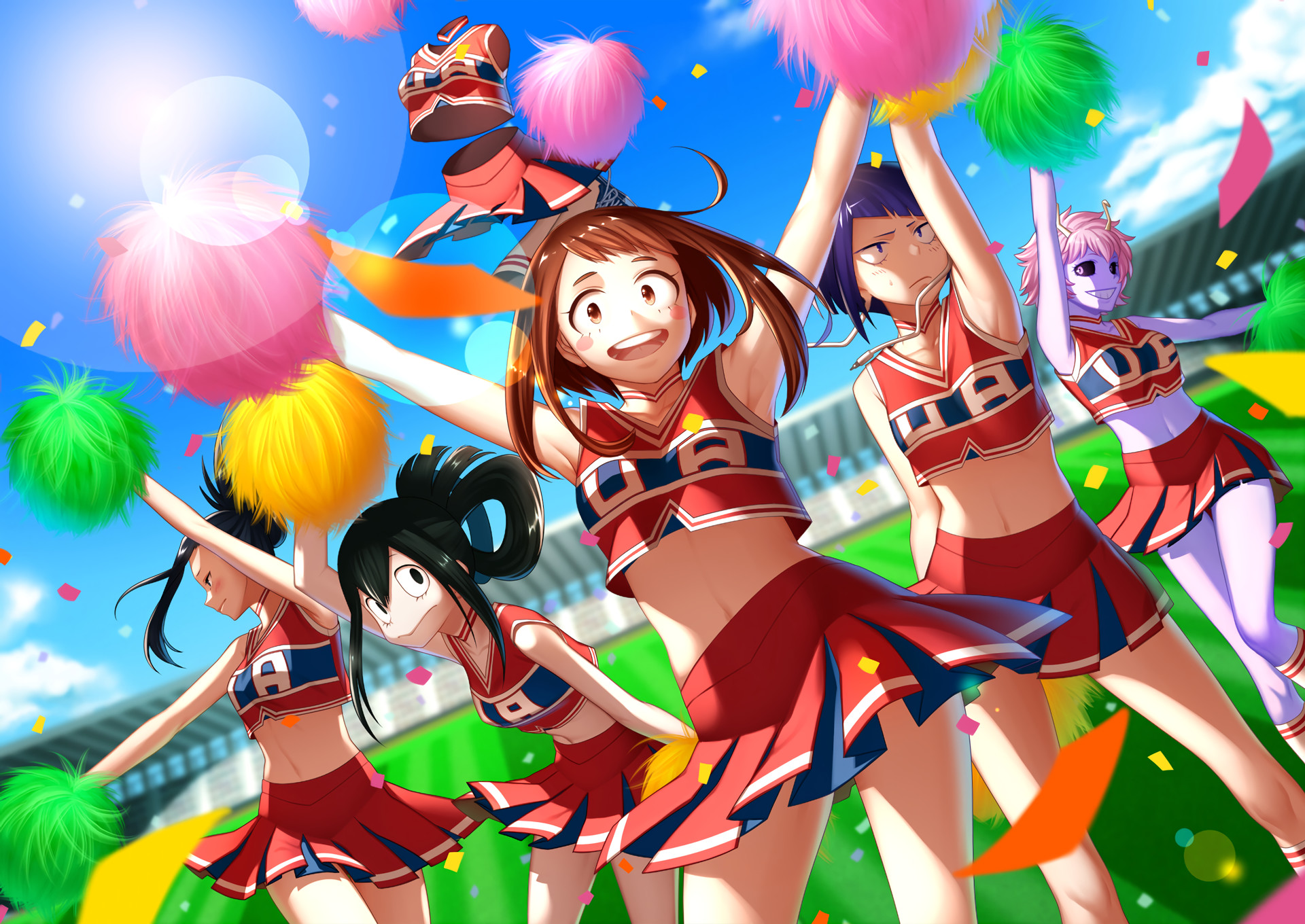 Ochaco Uraraka, Momo Yaoyorozu, Kyoka Jiro, My Hero Academia, Cheerleader, Pompon, sfondo per PC