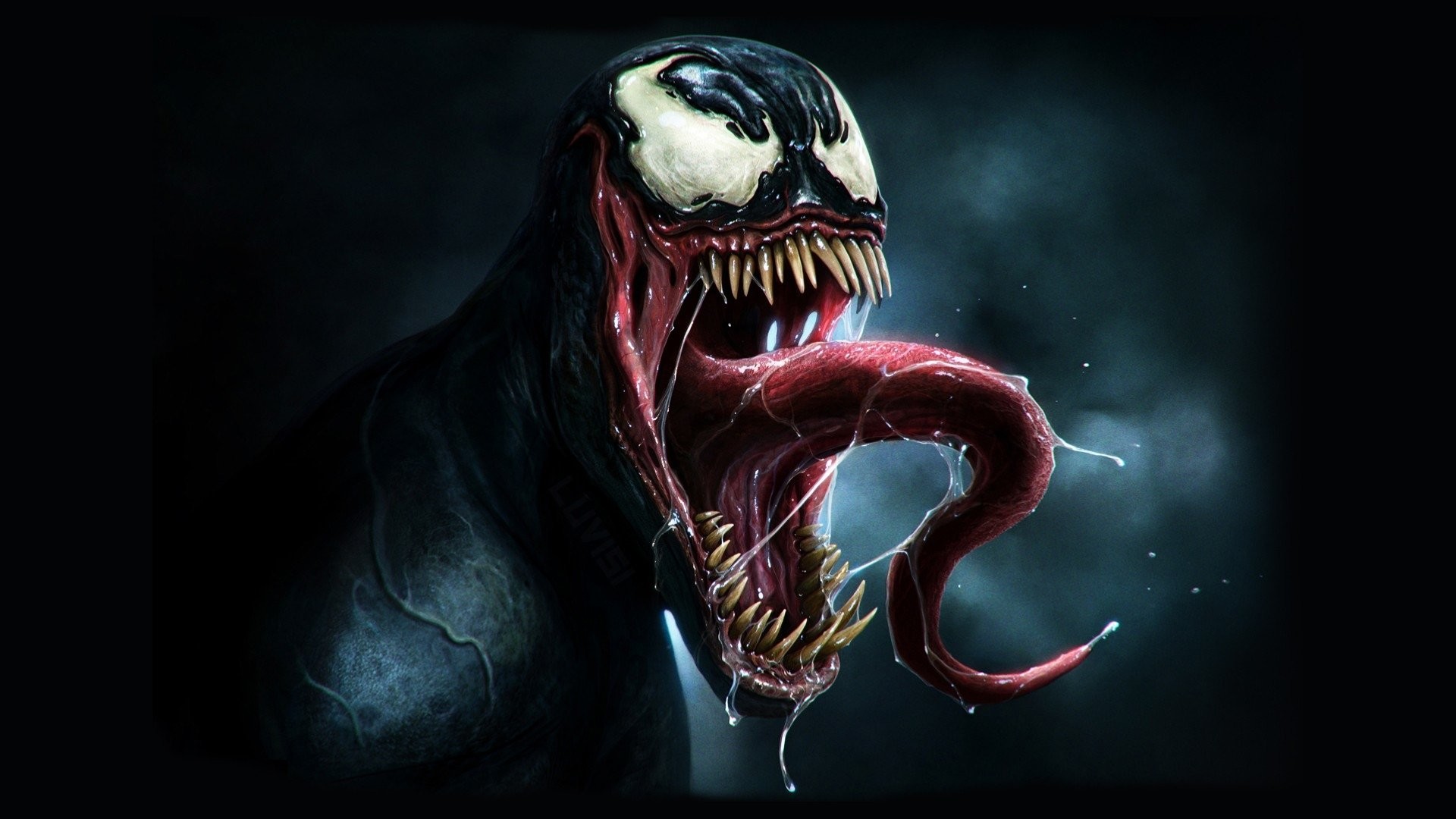 Venom, Marvel, Lingua, Zanne, Sfondo scuro, Full HD, wallpaper per PC