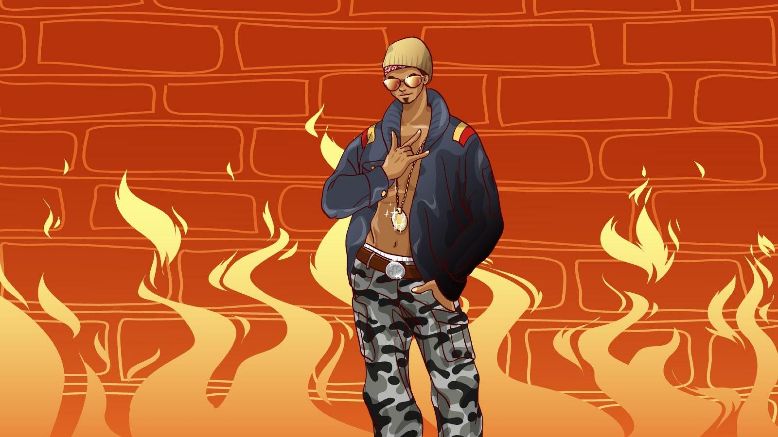 Rapper, Fiamme, Illustrazione, Arancione, 2K 1440p, sfondo desktop