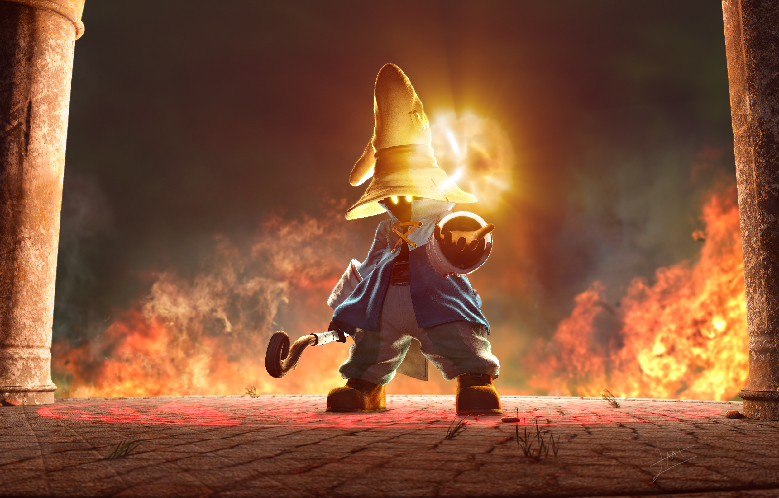 Vivi Ornitier, Final Fantasy IX, Mago nero, Fiamme, Full HD, sfondo Windows 11