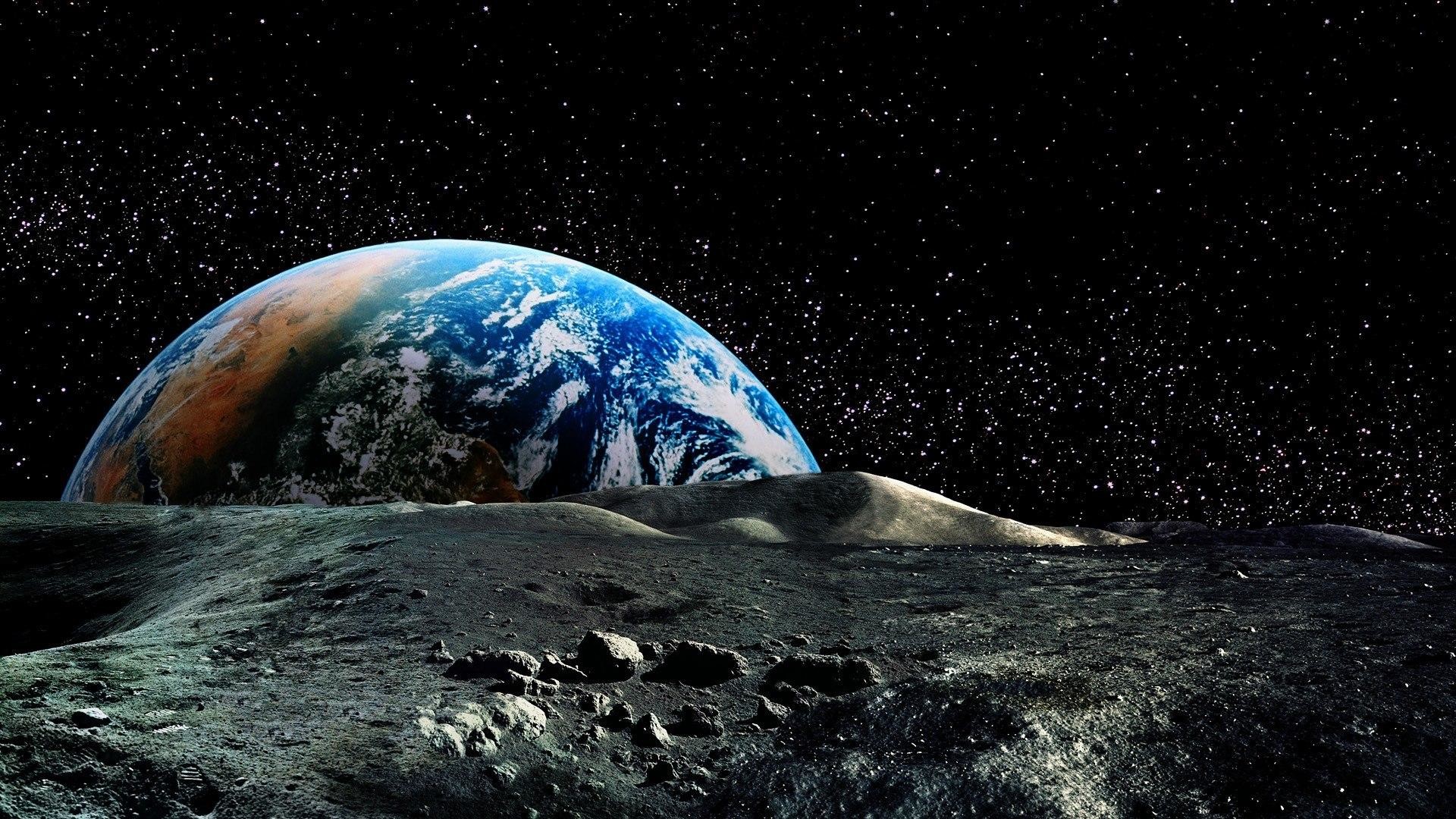 Terra, Luna, Superficie lunare, Spazio, Full HD, sfondo desktop