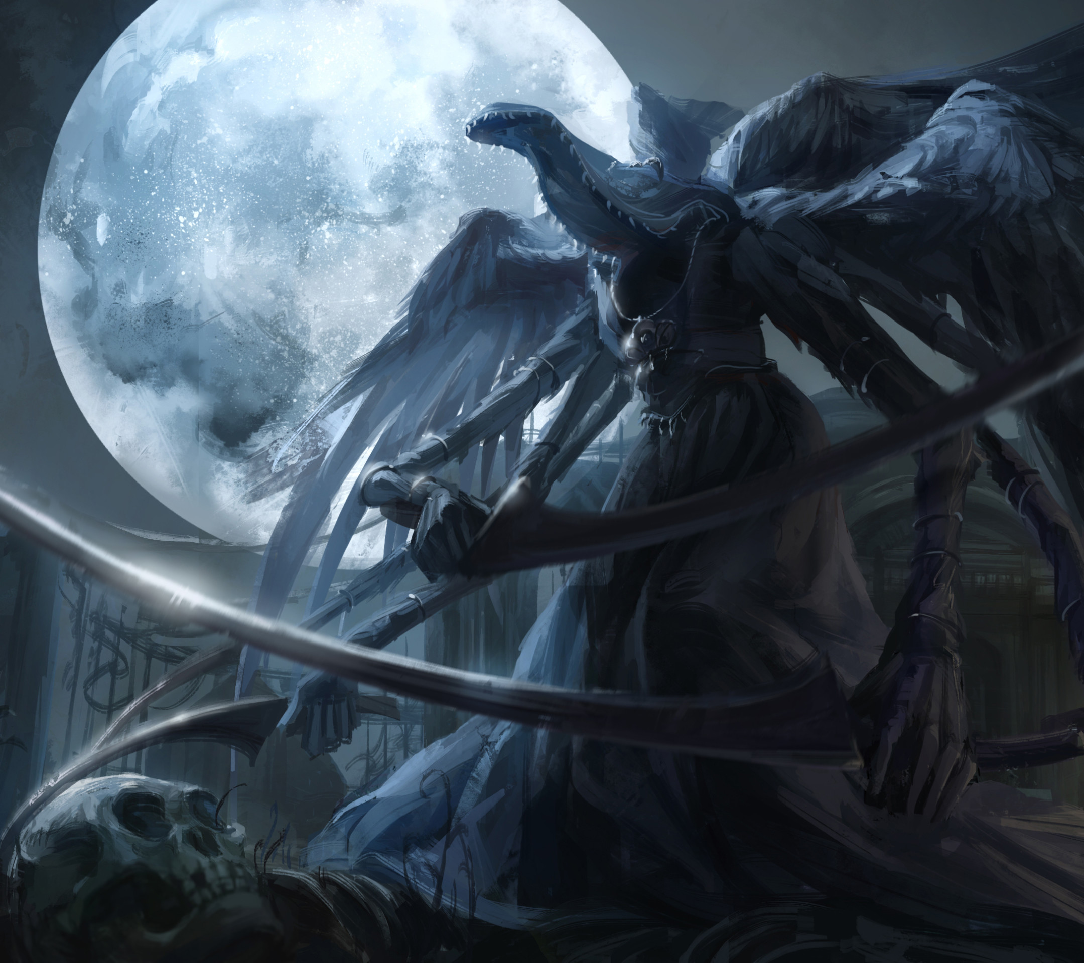 Bloodborne, Eileen la Cornacchia, Luna piena, Fan art, sfondo per iPad e tablet
