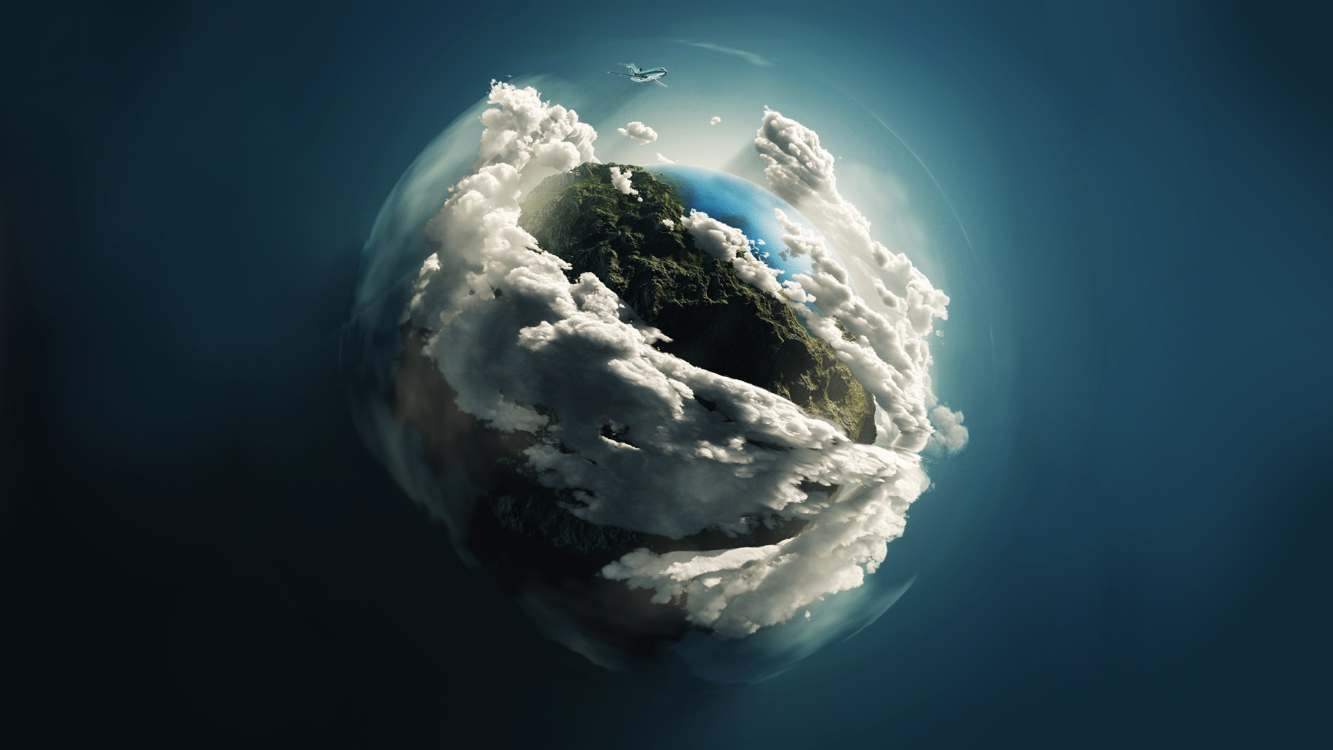 Terra, Nuvole, Surreale, Verde acqua, 16:9 Full HD, wallpaper widescreen