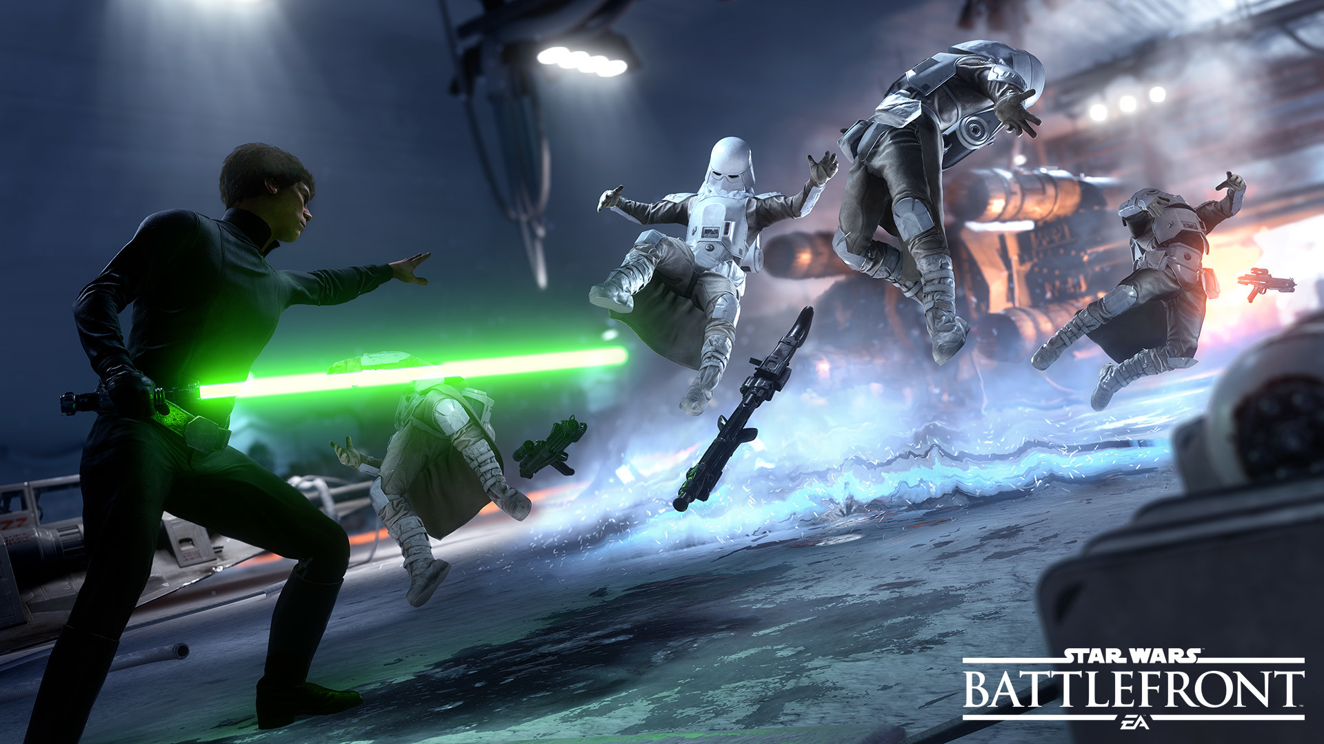 Star Wars Battlefront, Luke Skywalker, Spada laser verde, Stormtrooper, sfondo Full HD per computer