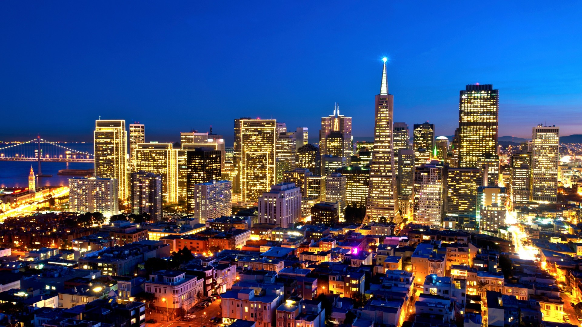 San Francisco, Transamerica Pyramid, Skyline, Notte, California, sfondo 1920x1080 per PC