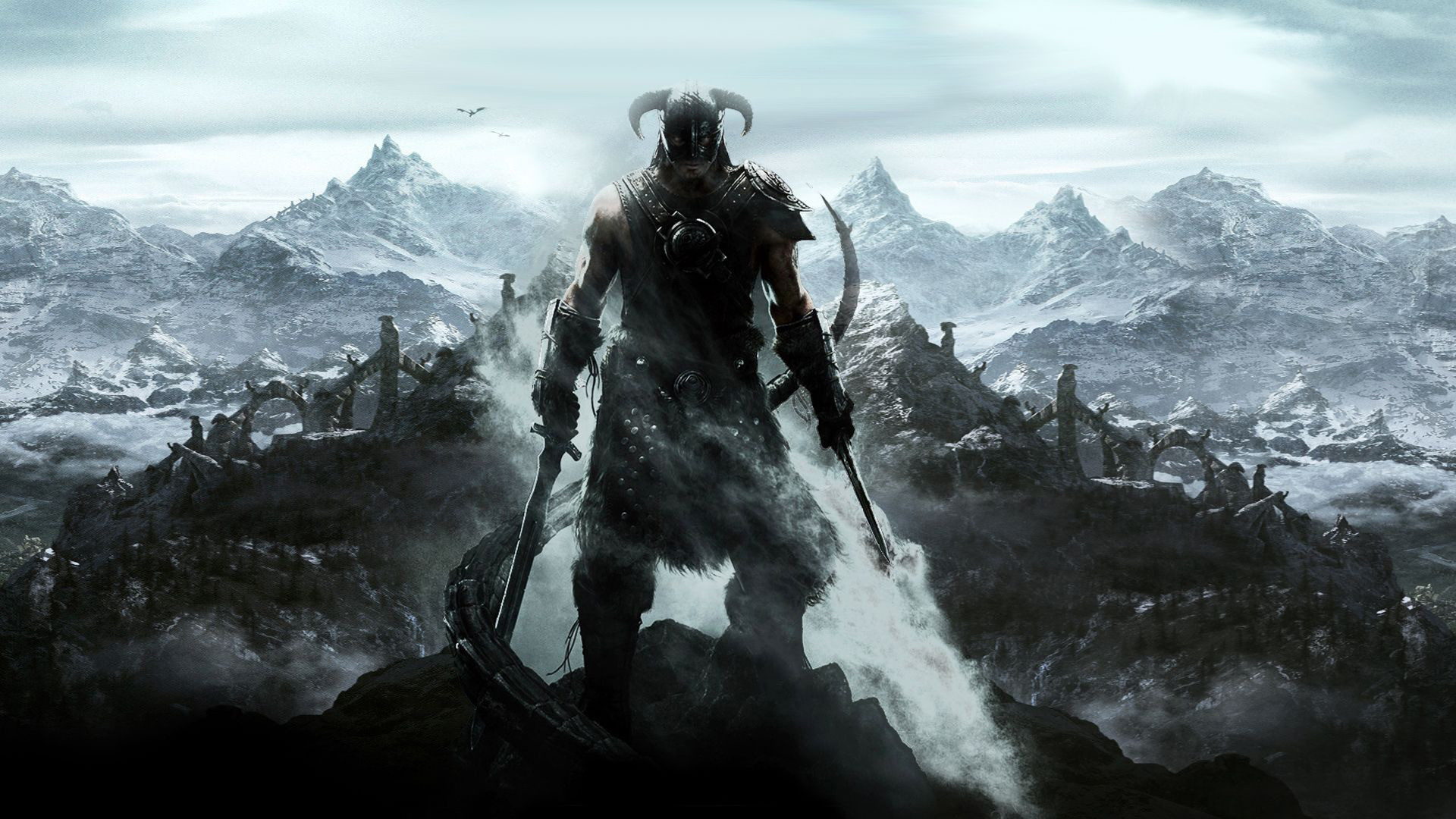 The Elder Scrolls V: Skyrim, Dovahkiin, Montagne innevate, Ascia, sfondo desktop 1080p