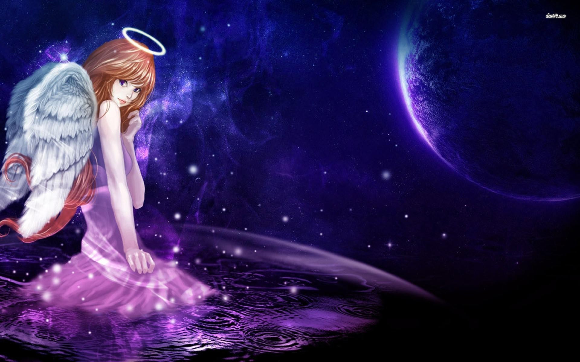 Angelo, Aureola, Ragazza anime, Spazio, Pianeta, 1920x1200, immagine di sfondo