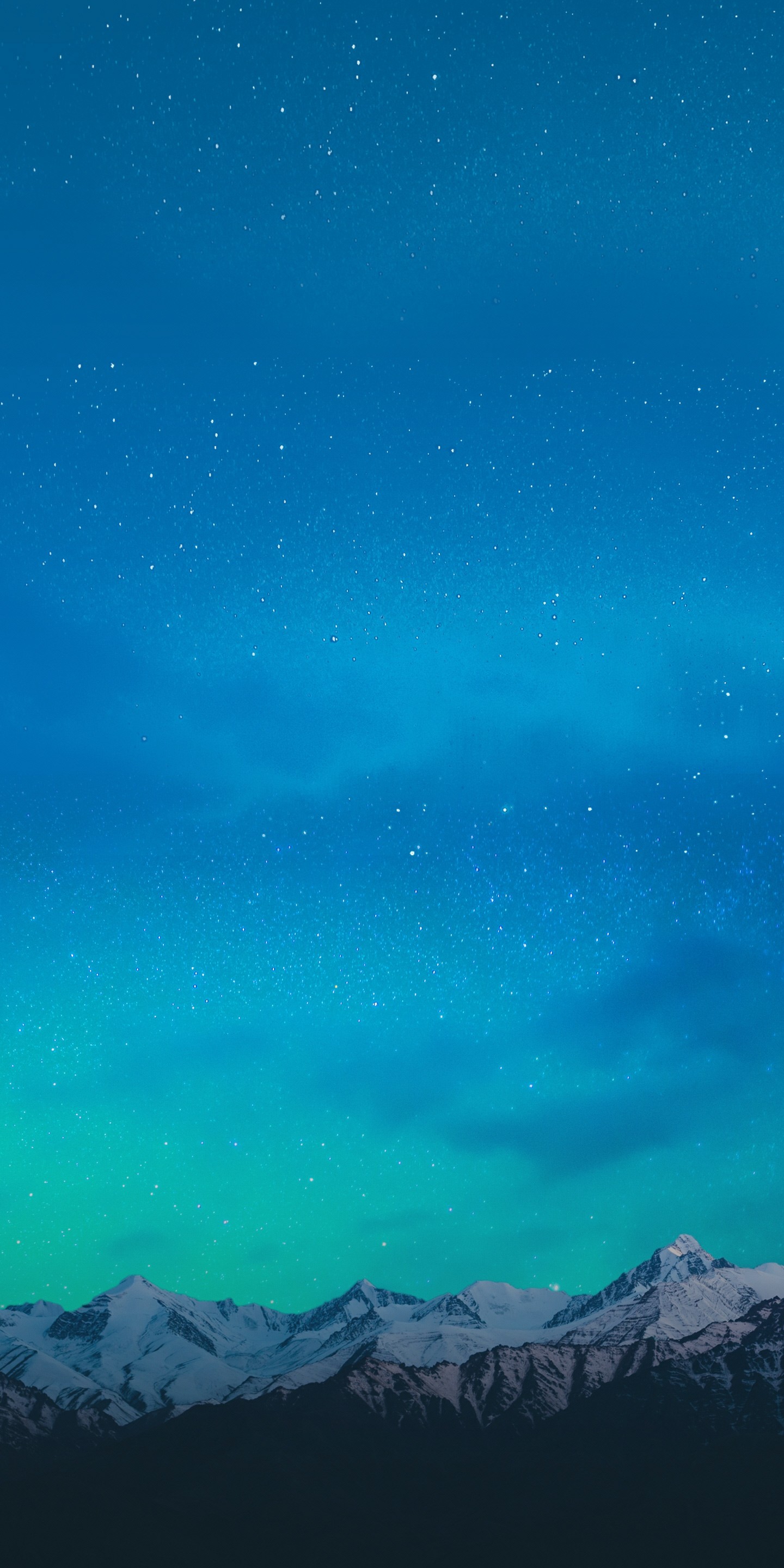 Aurora boreale, Montagne innevate, Cielo stellato, Notte, QHD+, sfondo per smartphone