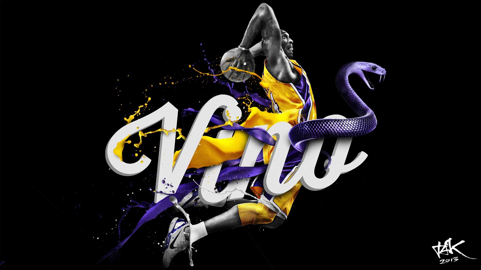 Kobe Bryant, Black Mamba, Serpente, Arte digitale, Full HD, sfondo desktop